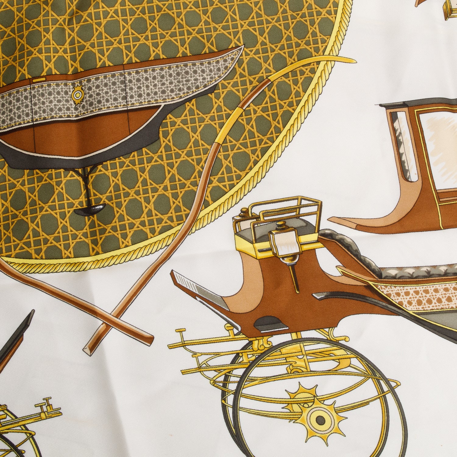 Hermes Beige/Multicolor 'Les Vioture A Transformation' Silk Scarf 90
