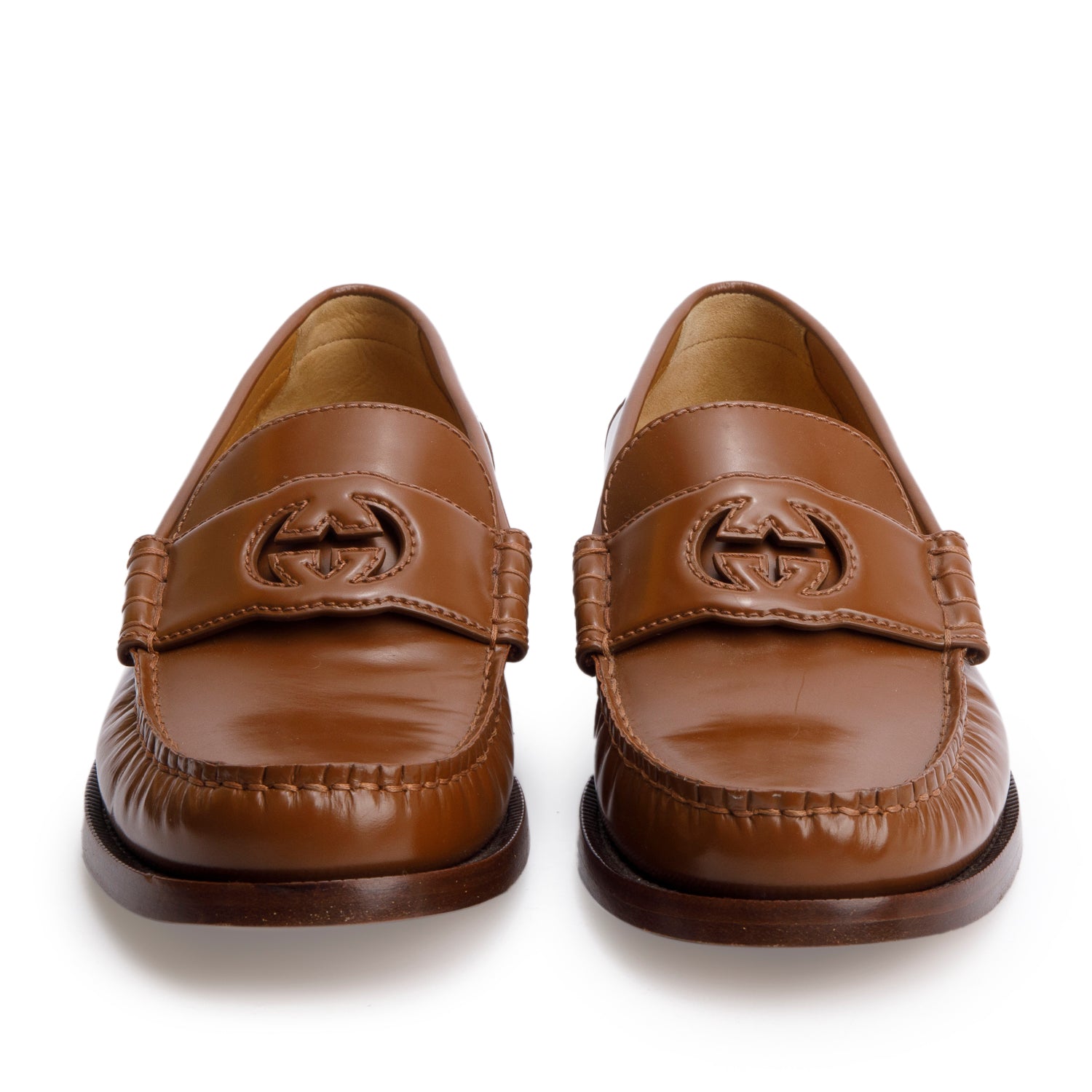 Gucci Brown Leather Interlocking G Women's Loafers, Size 40