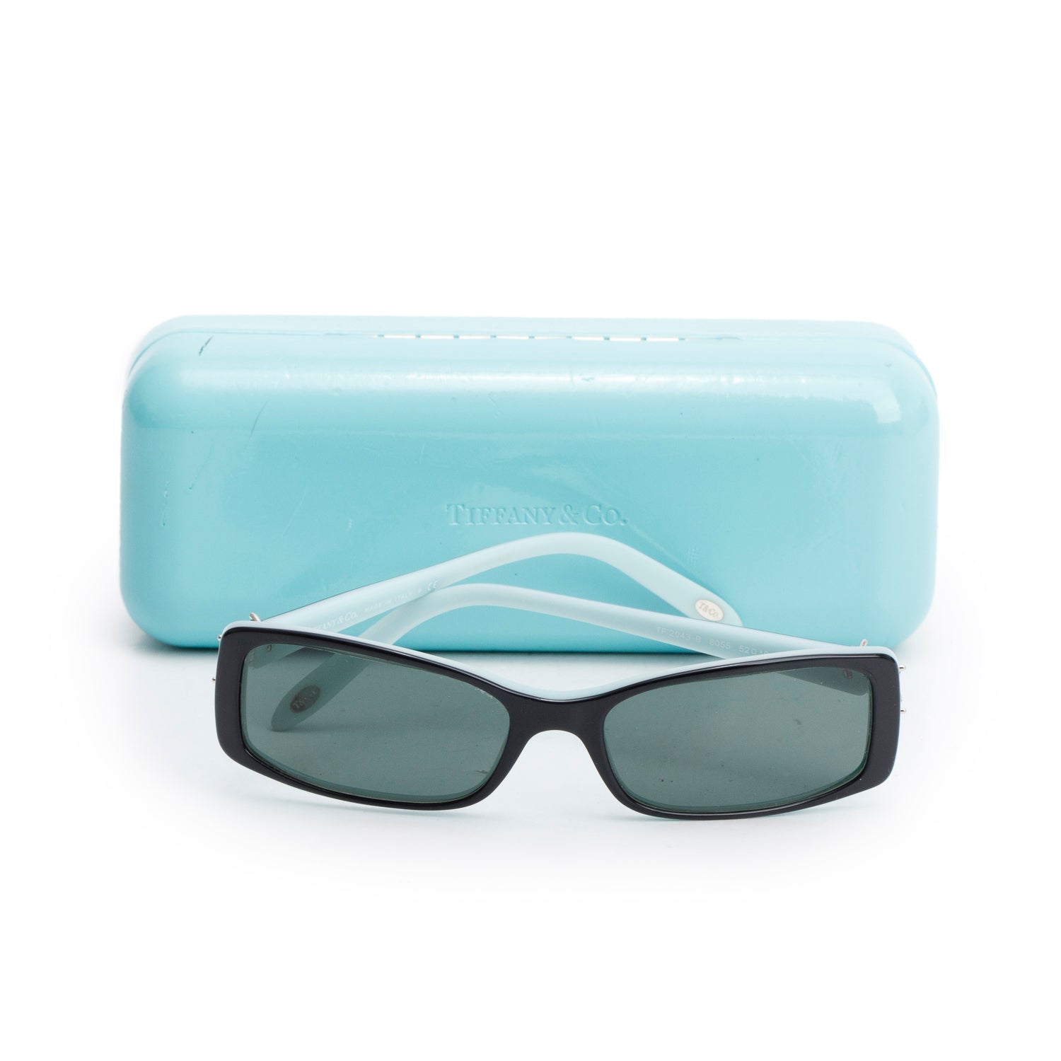 Tiffany & Co. TF 2043-B Black & Tiffany Blue Acetate Crystal Victoria Rectangle Sunglasses w/ Case