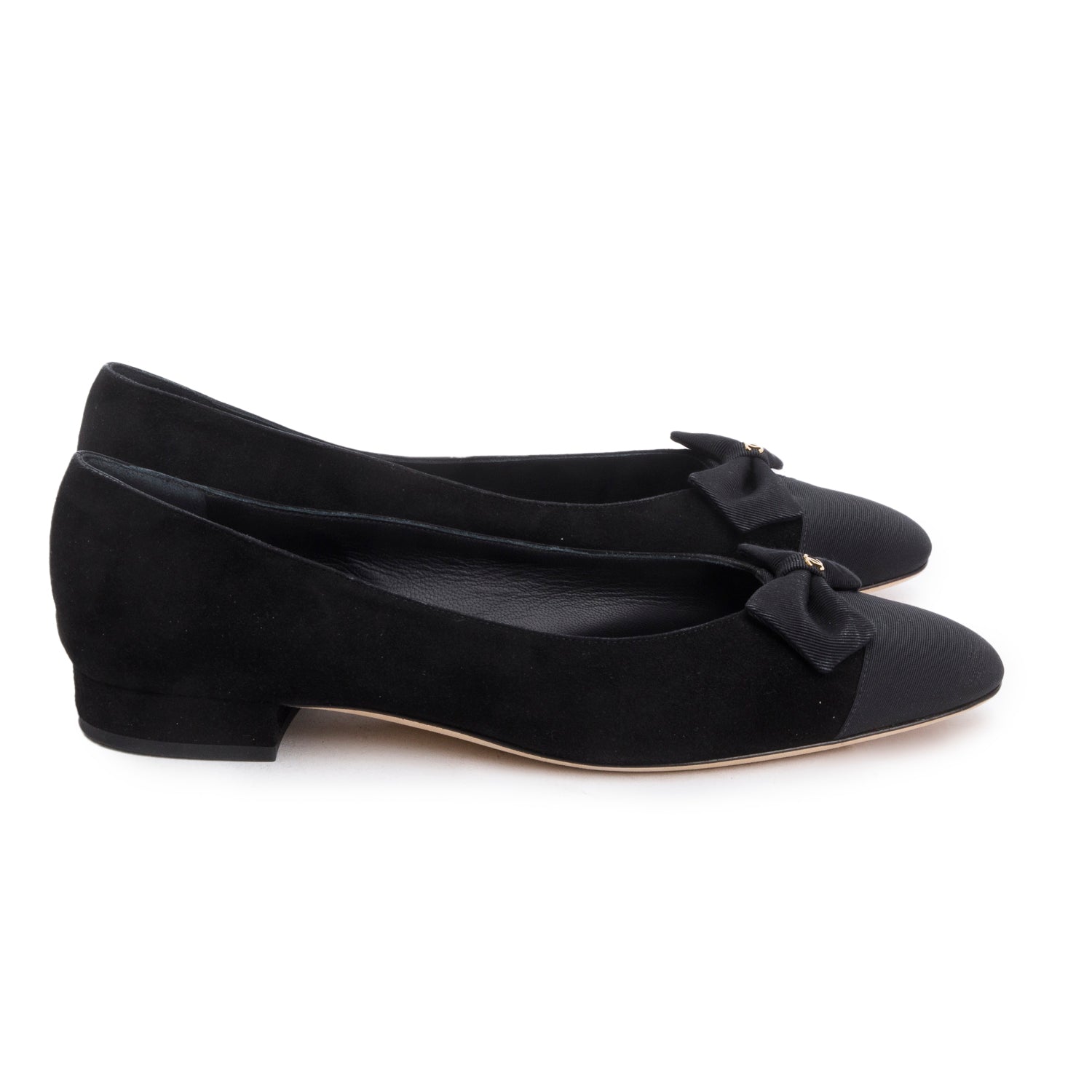 Chanel Black Suede/Grosgrain Interlocking CC Bow Flats, Size 40