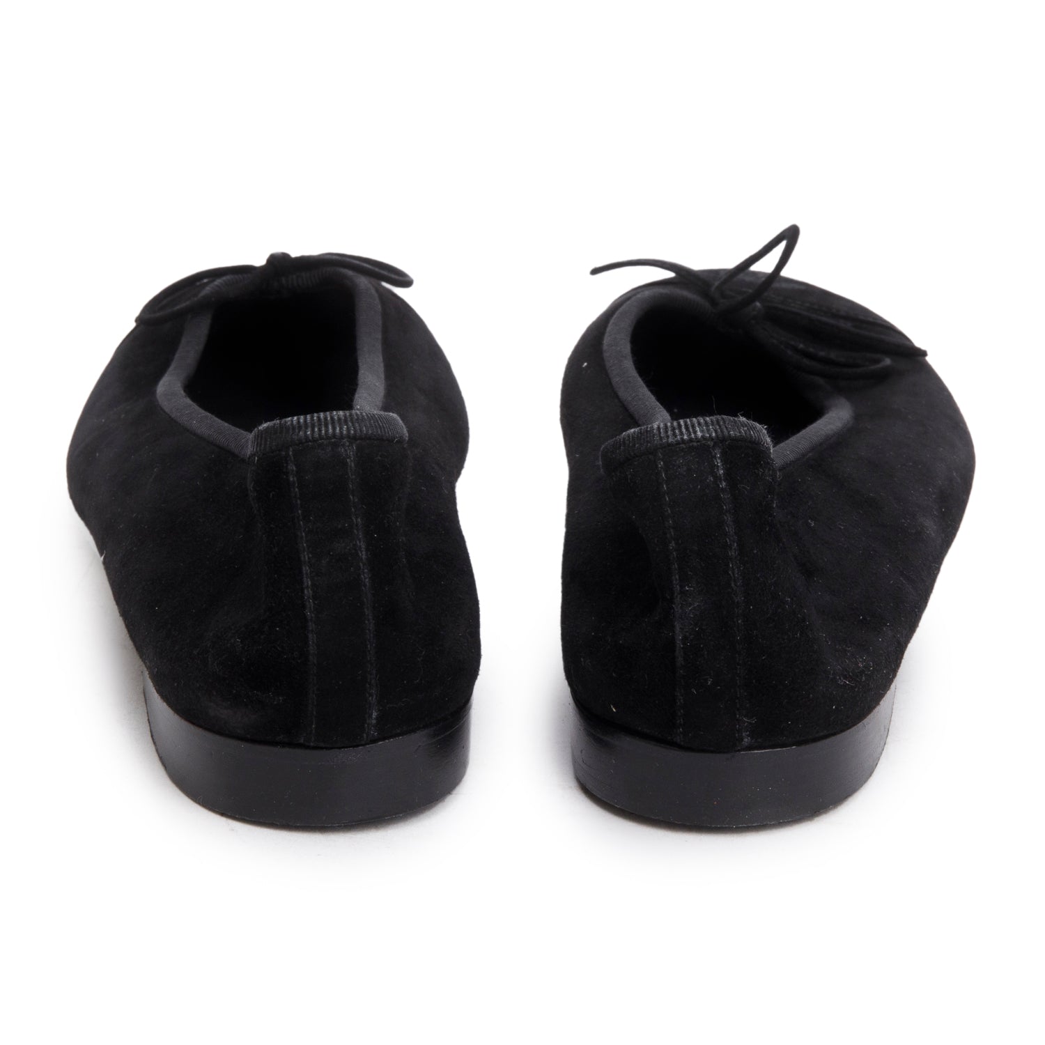 Chanel Black Velvet Interlocking CC Logo Bow Flats, Size 37