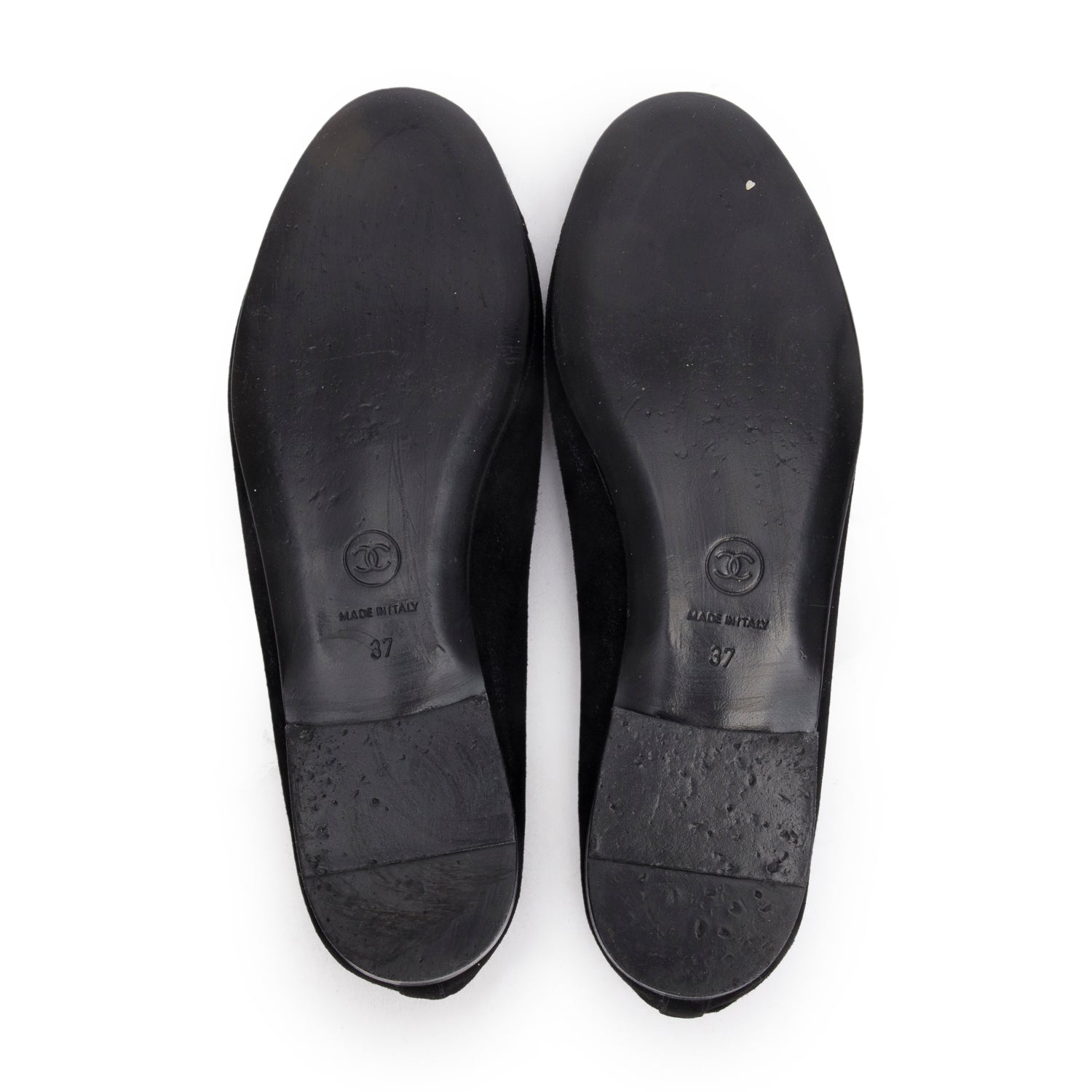 Chanel Black Velvet Interlocking CC Logo Bow Flats, Size 37