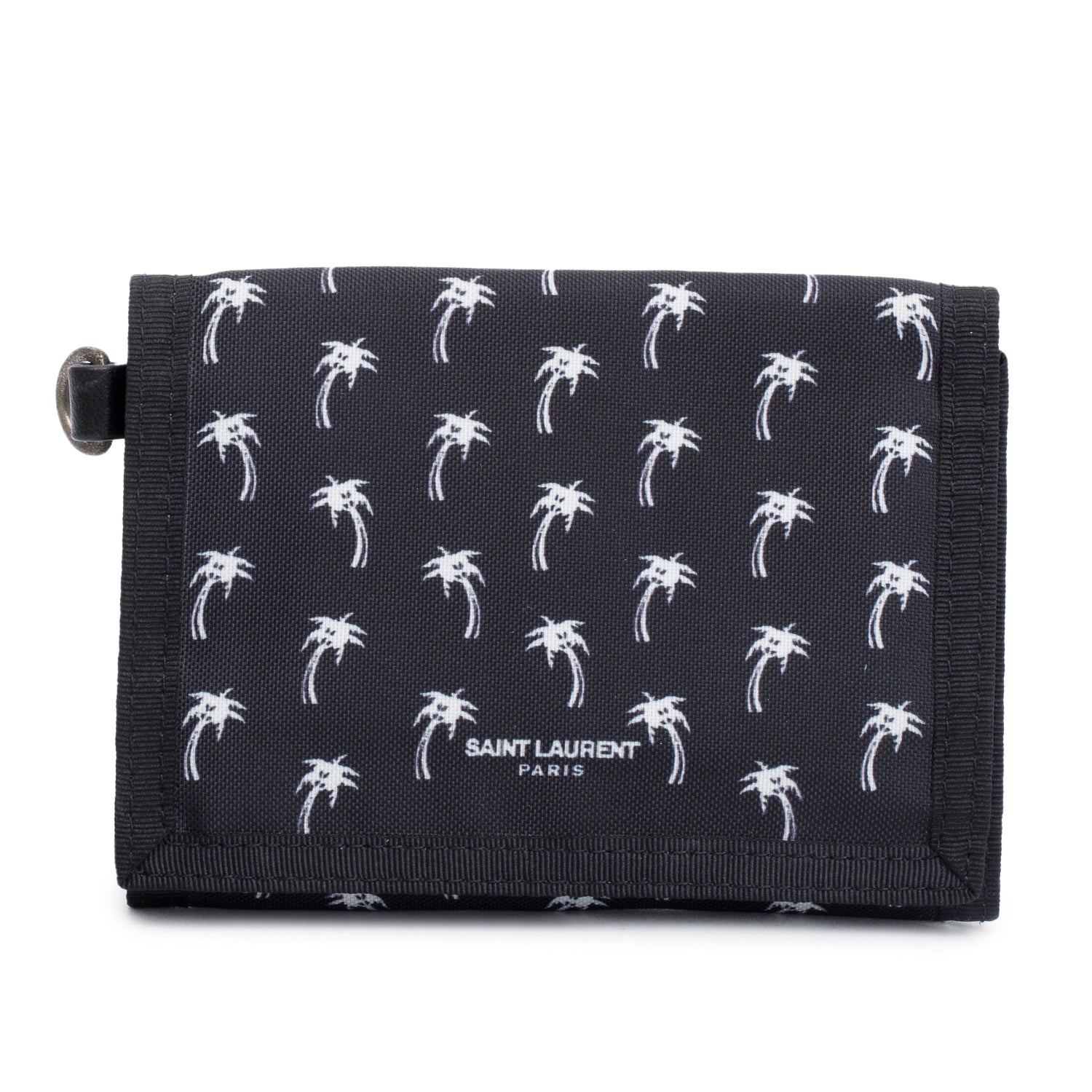 Saint Laurent Black Canvas Palm Tree Print Buffalo Chain Trifold Wallet