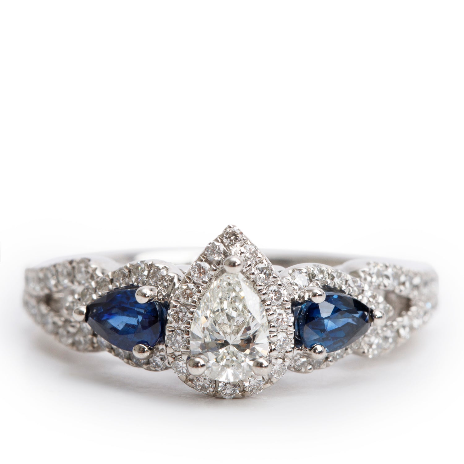 Vera Wang 14k White Gold Love Pear Shaped Diamond Blue Sapphire
