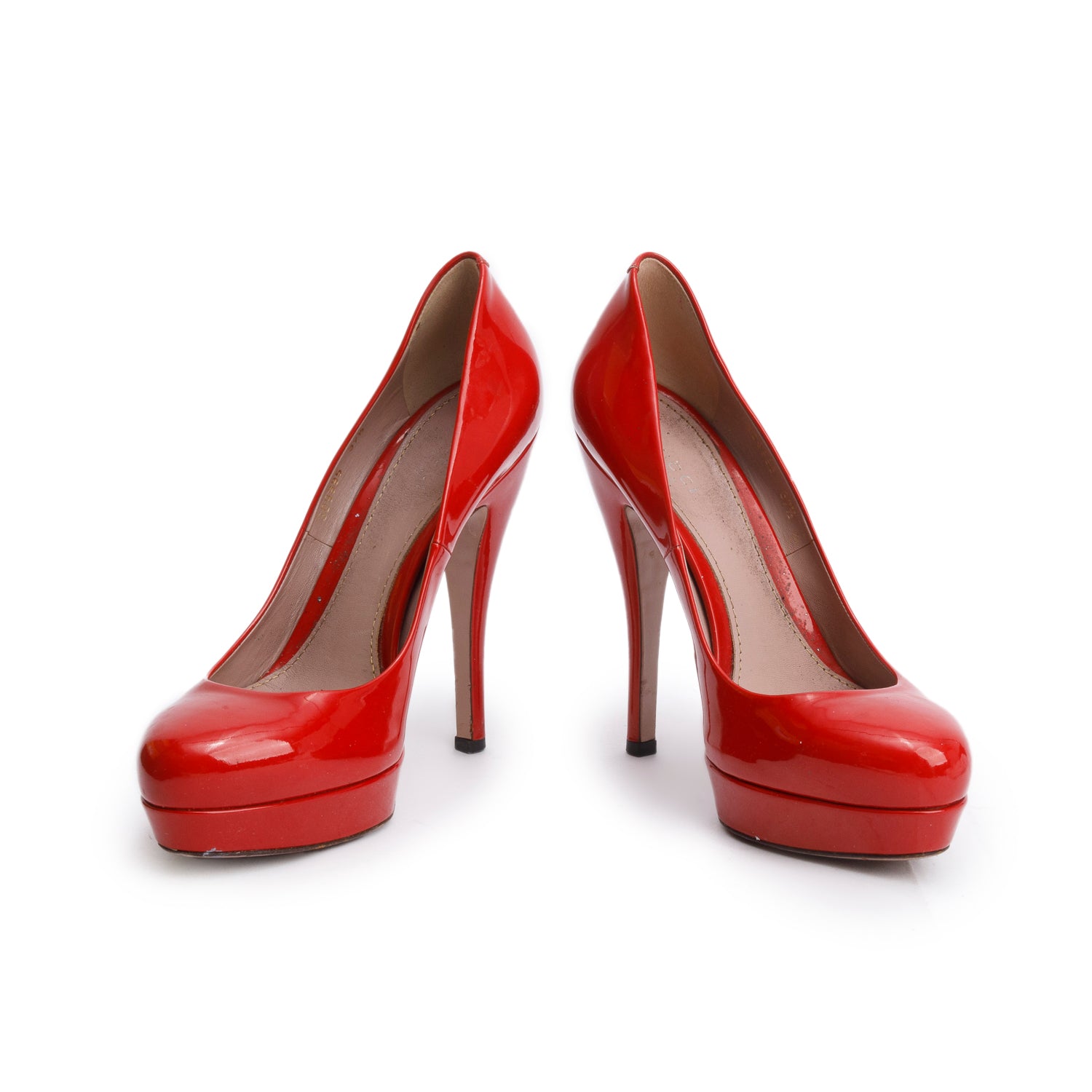 Gucci Red Patent Leather Platform Pumps, Size 37.5