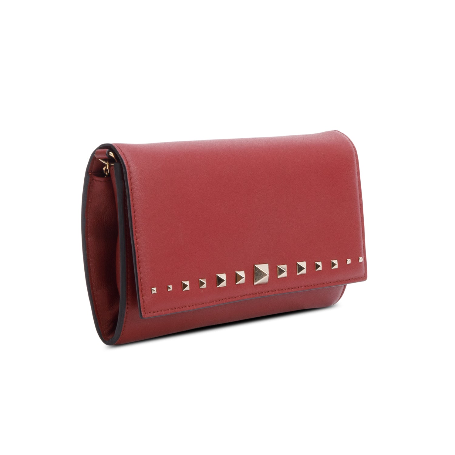 Valentino Bugundy Leather Rockstud Wallet On Chain