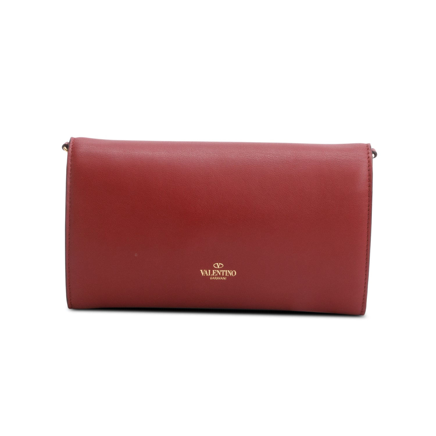 Valentino Bugundy Leather Rockstud Wallet On Chain