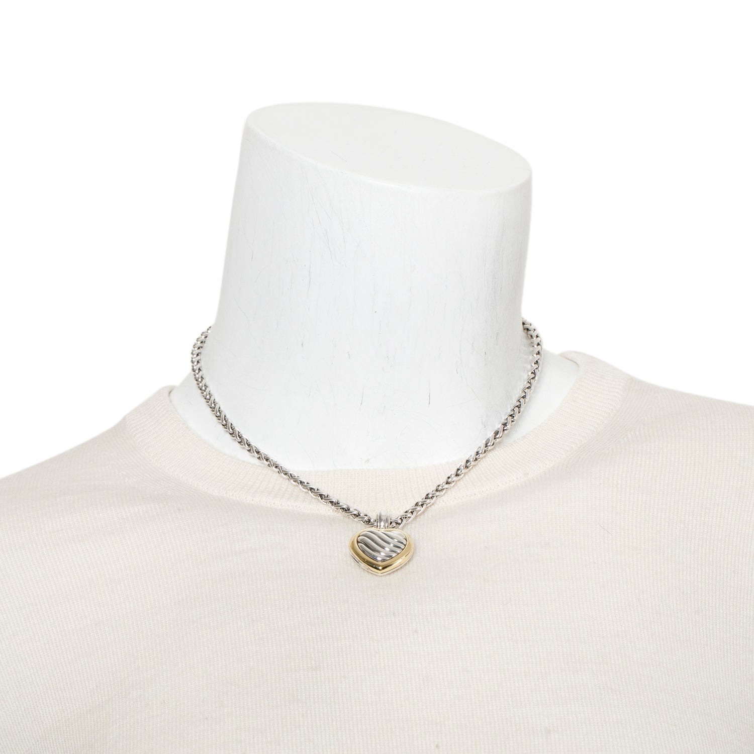 David Yurman Sterling Silver & 18k Yellow Gold Sculpted Cable Heart Locket Pendant Necklace