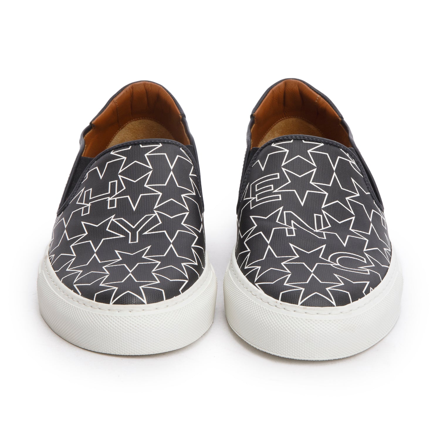 Givenchy Blac/White Calfskin Leather Stars Urban Street Slip-On Sneakers, Size 39