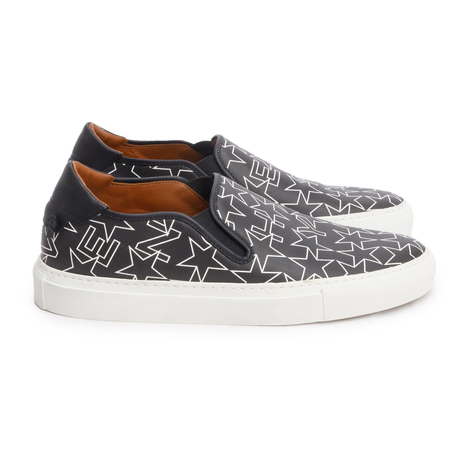 Givenchy Blac/White Calfskin Leather Stars Urban Street Slip-On Sneakers, Size 39