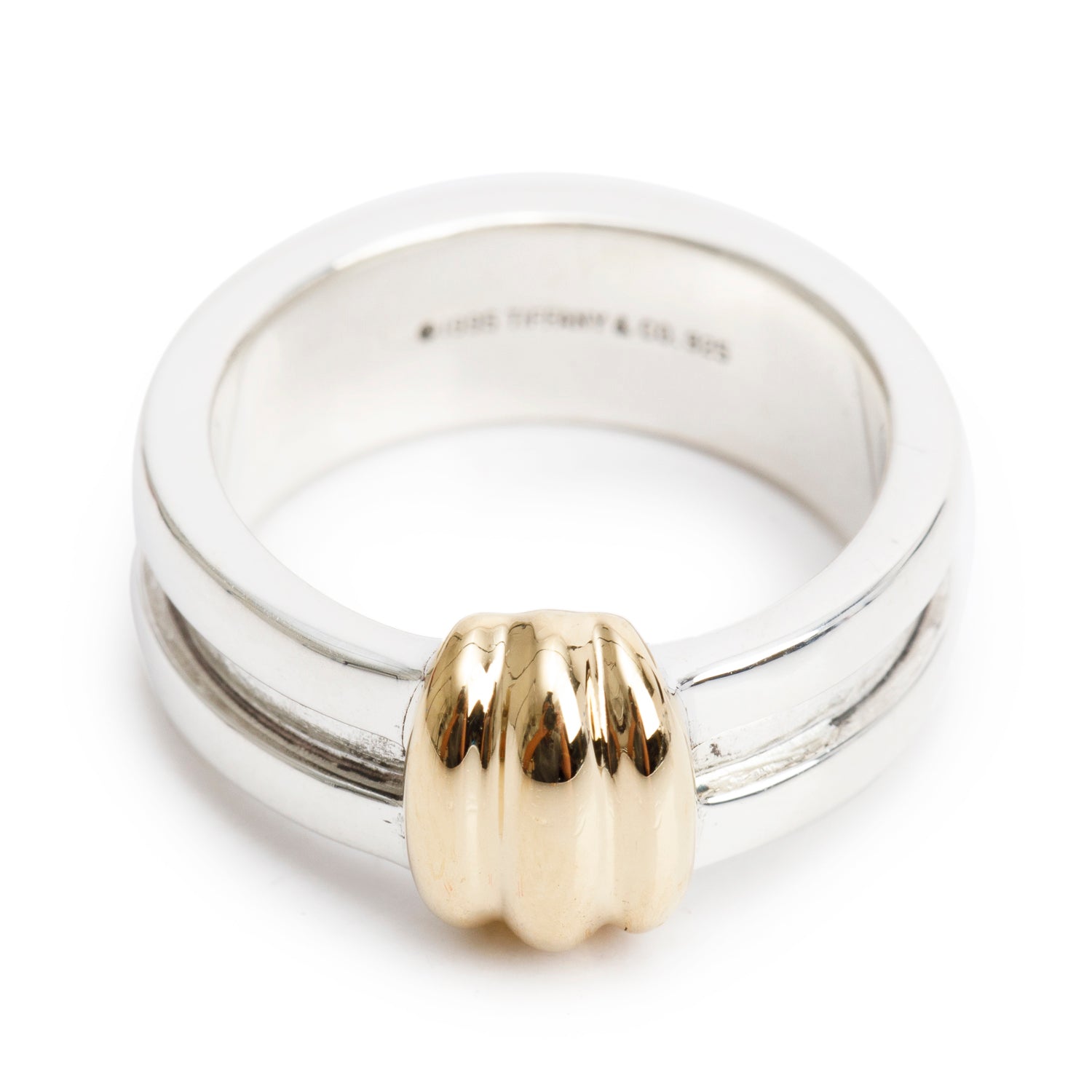 Tiffany & Co. Vintage Sterling & 18k Yellow Gold Atlas Groove Band Ring, Size 7