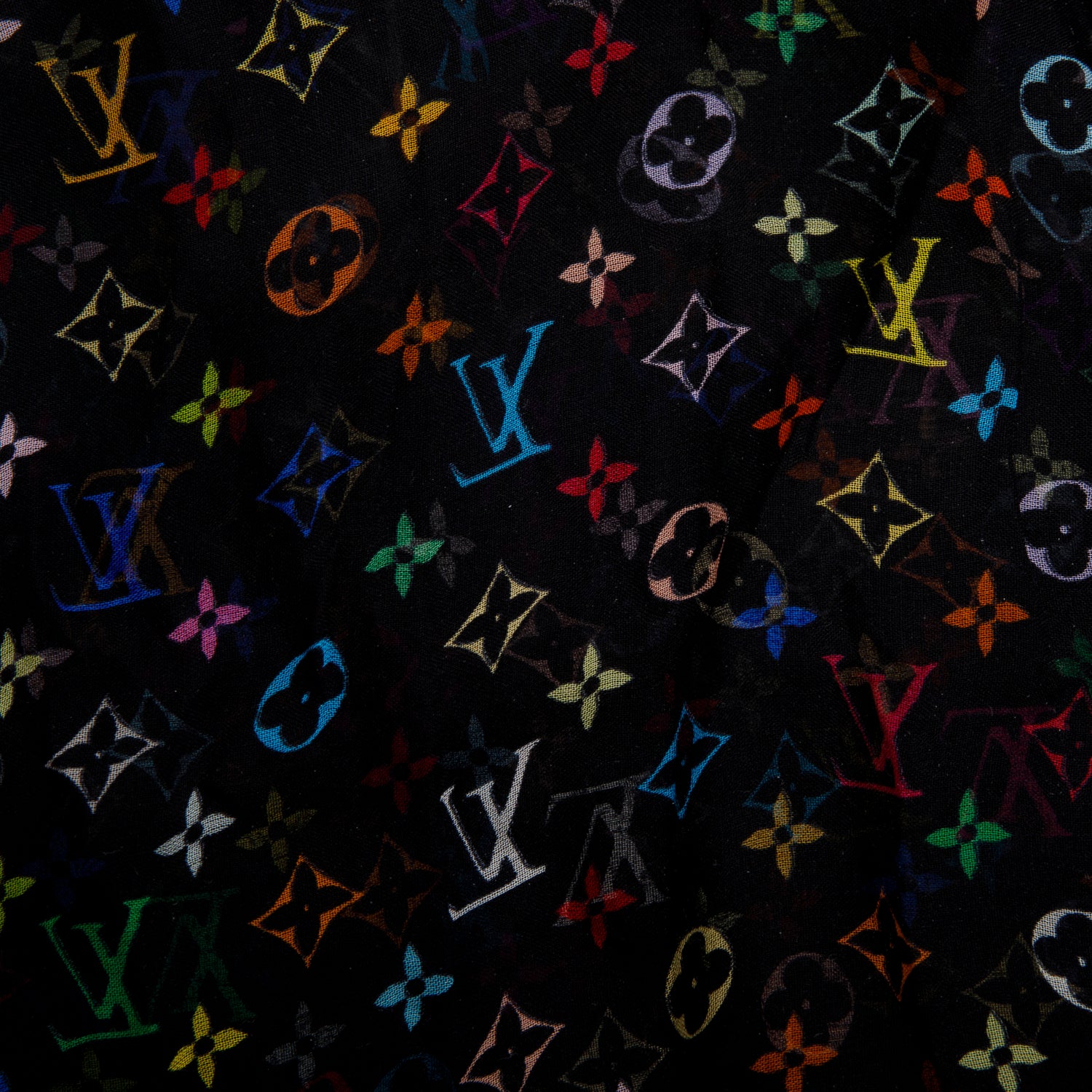 Louis Vuitton x Yakashi Murakami Black Monogram Multicolor Long Silk Chiffon Scarf