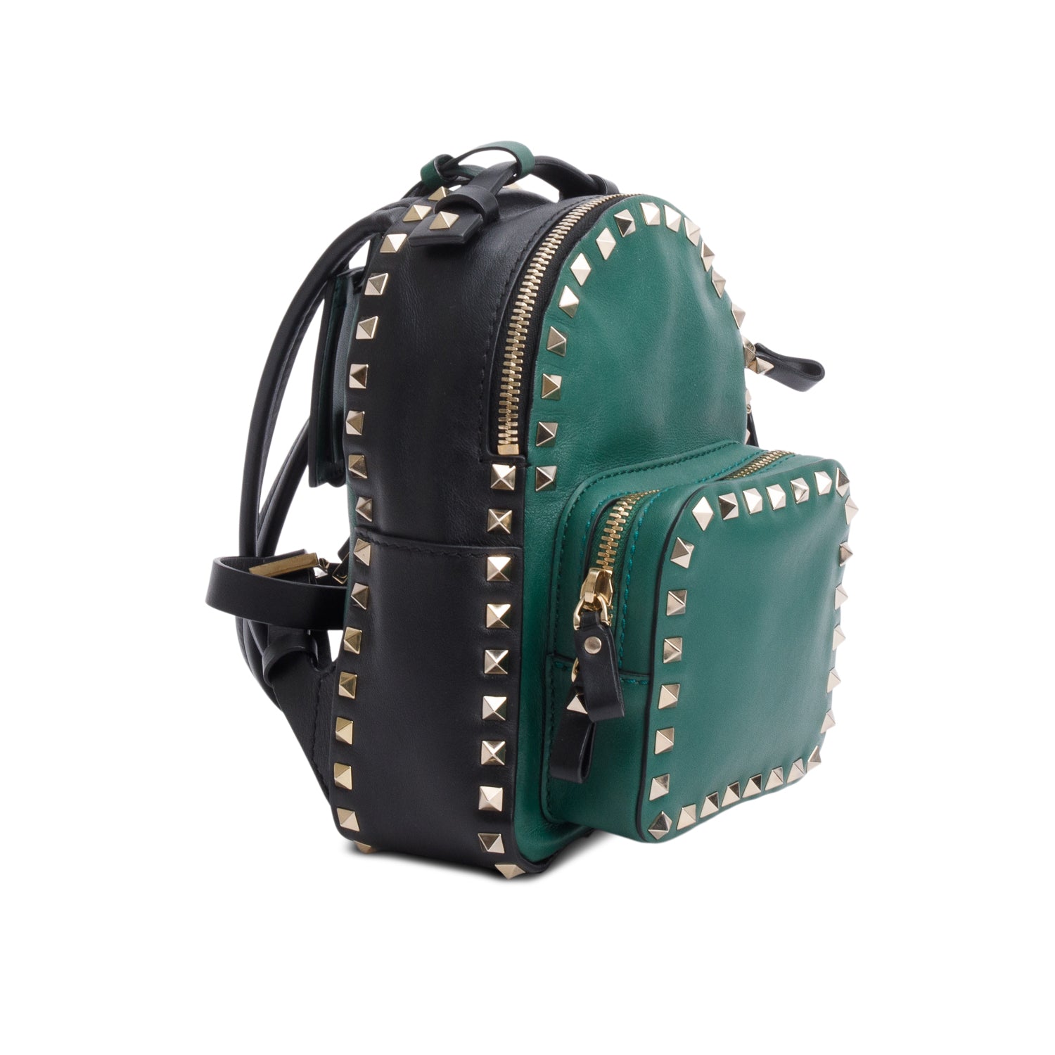 Valentino Green & Black Leather Mini Rockstud Backpack
