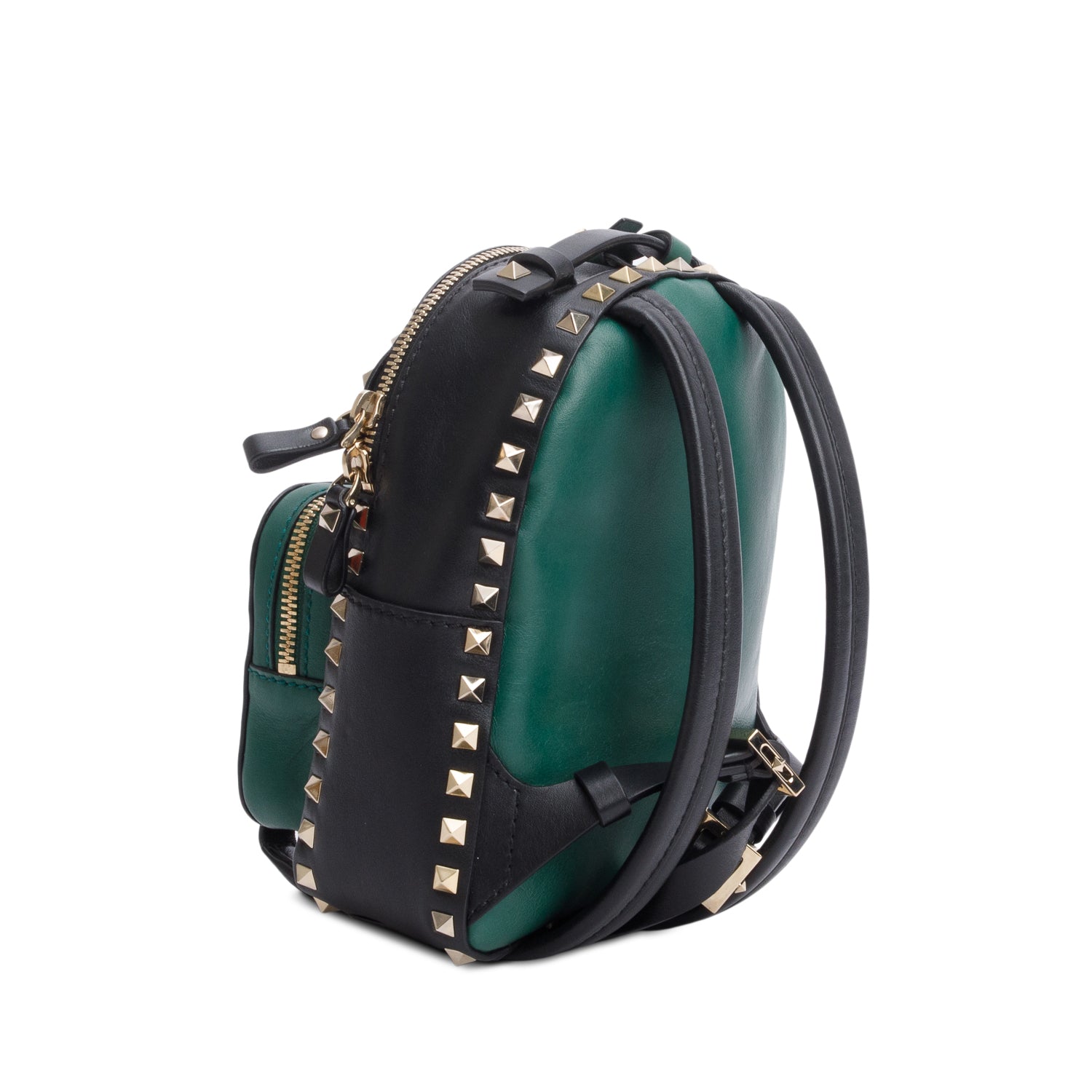 Valentino Green & Black Leather Mini Rockstud Backpack