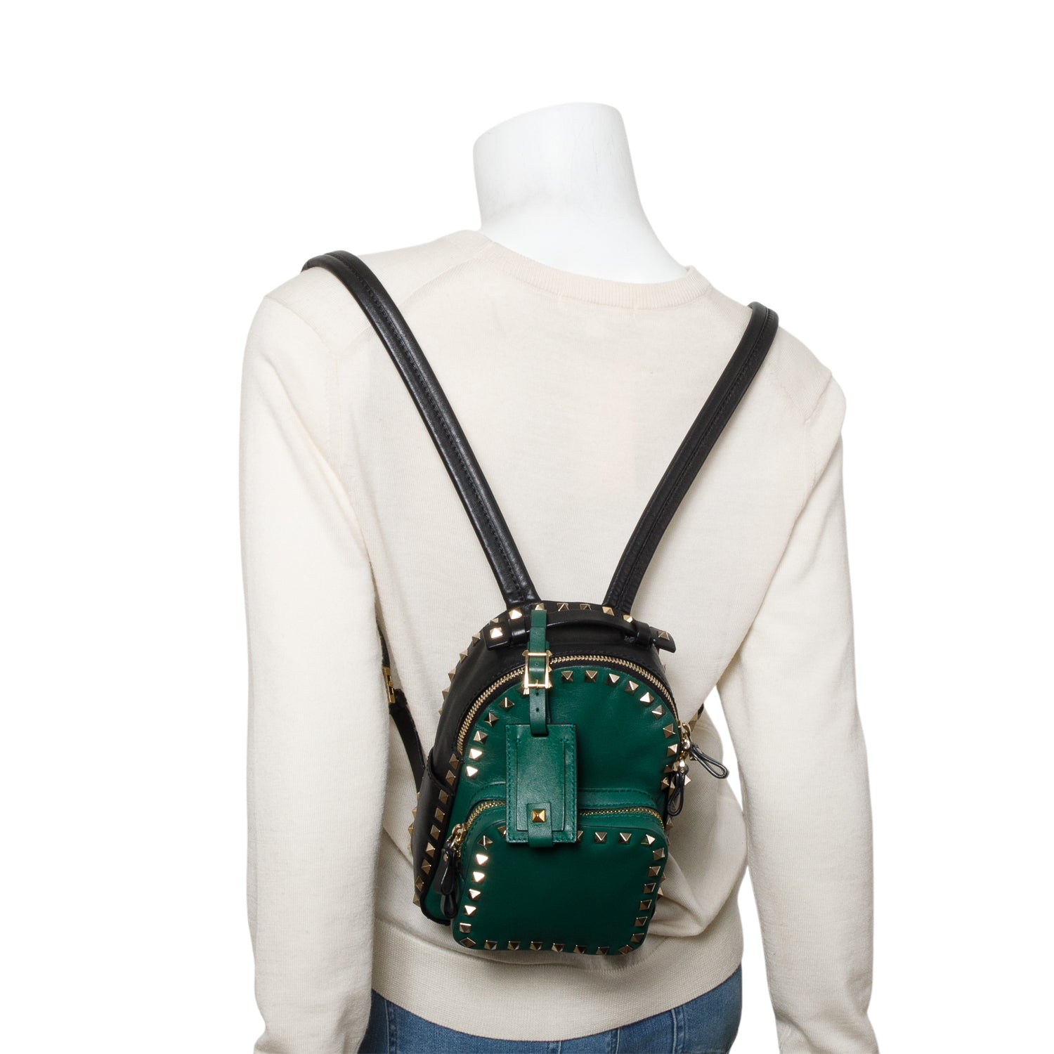 Valentino Green & Black Leather Mini Rockstud Backpack