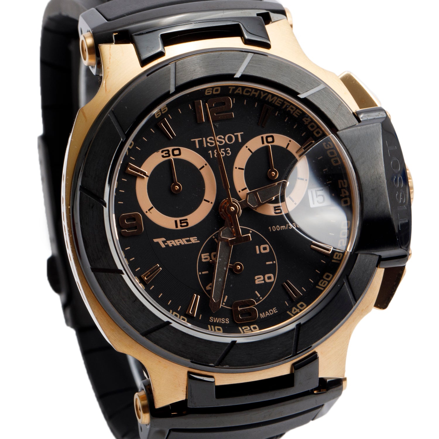 Tissot Black & Gold PVD Coated Stainless Steel T-Race 45.3 MM Quartz Chronograph Watch w/ Box & Papers