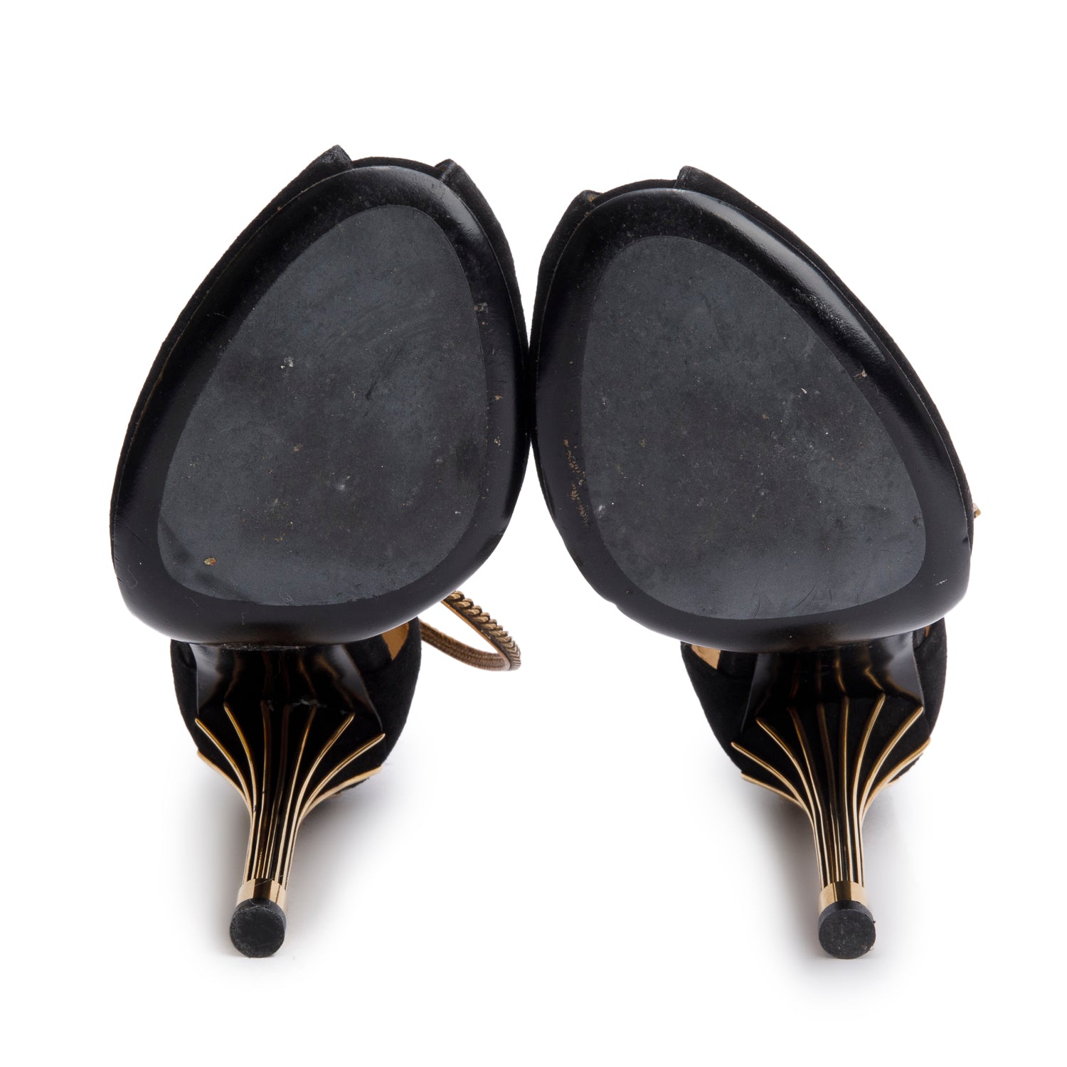 Gucci Black Suede Chain Accent Ophelie Ankle Wrap Pumps, Size 39