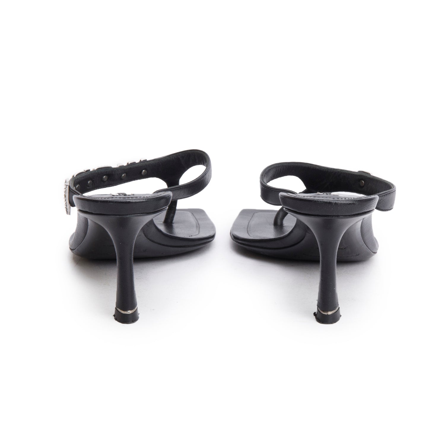 Alexander Wang Black Leather Crystal Signature Logo Thong Sandals, Size 37