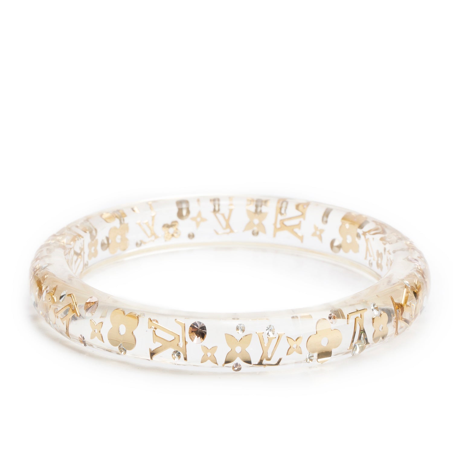 Louis Vuitton Transparent Resin & Gold Plated Swarovski Crystal Narrow Inclusion Bangle PM