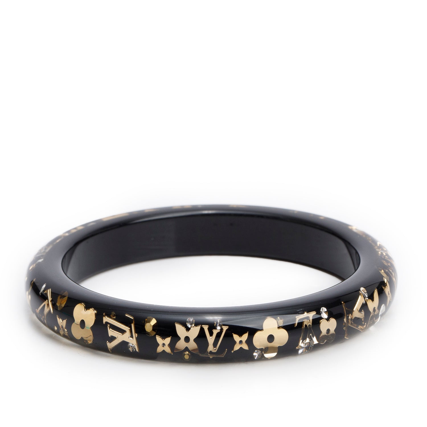 Louis Vuitton Black Resin & Gold Plated Swarovski Crystal Narrow Inclusion Bangle PM