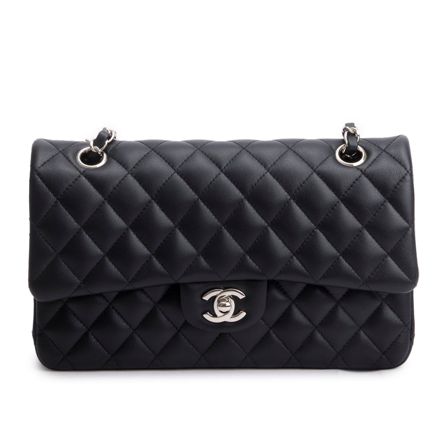 Chanel Black Quilted Lambskin Leather Classic Medium Double Flap Bag w/ Box