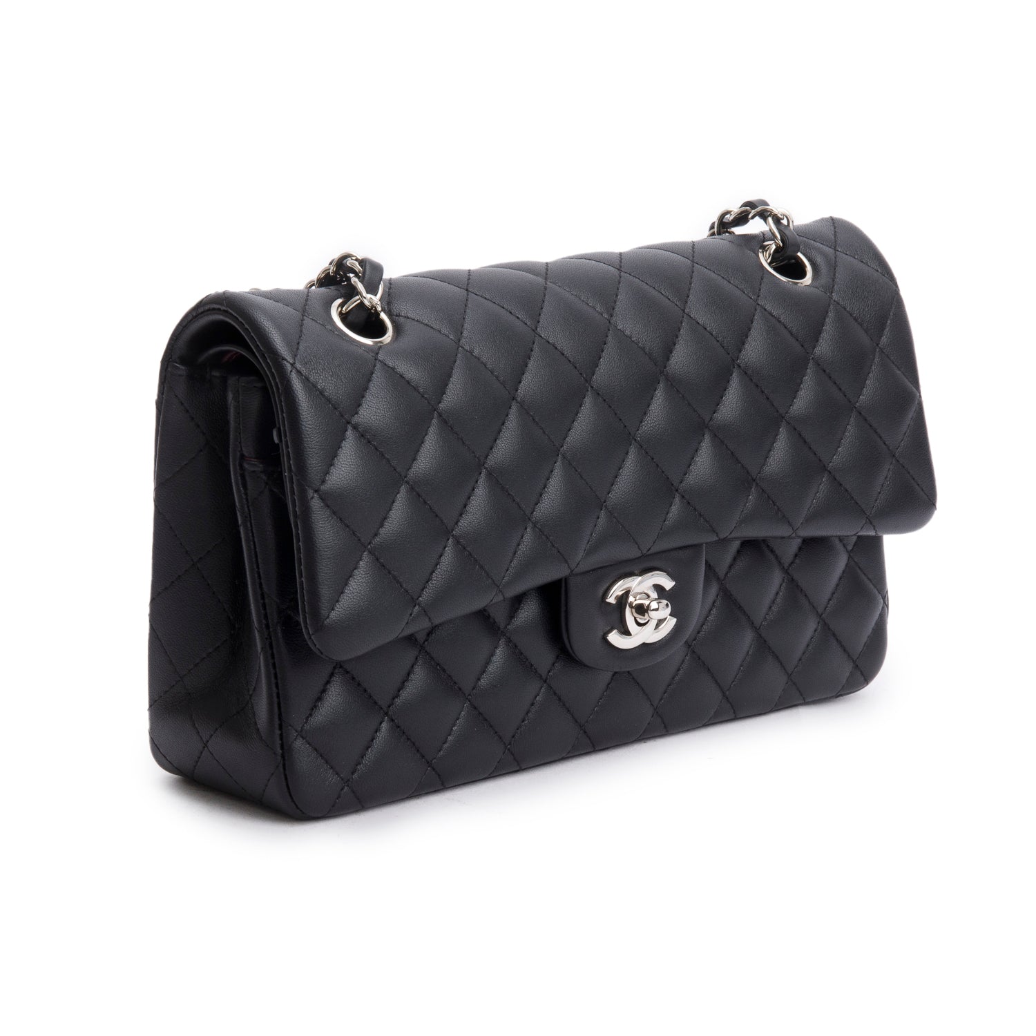 Chanel Black Quilted Lambskin Leather Classic Medium Double Flap Bag w/ Box