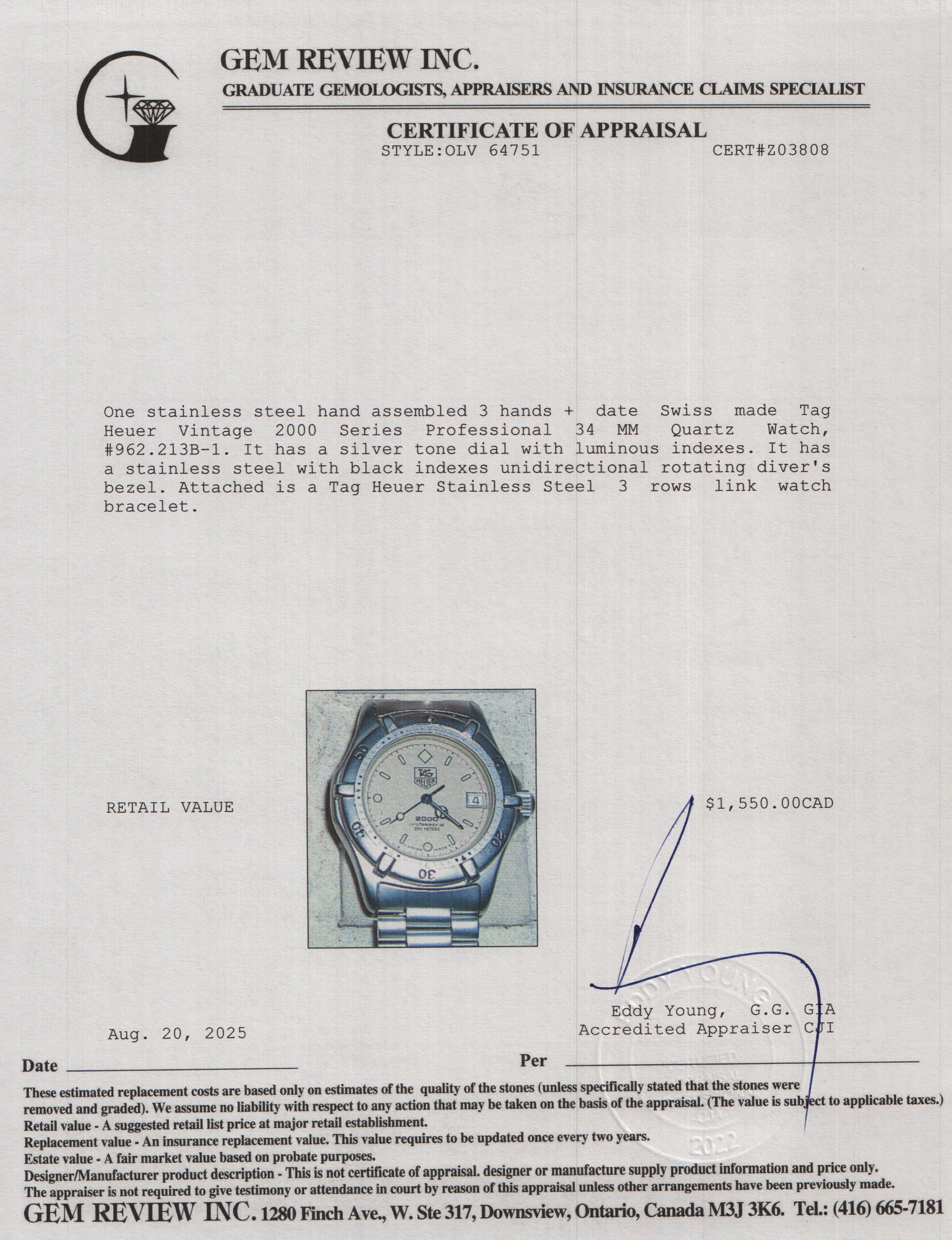 Tag Heuer Vintage Stainless Steel 2000 Series Professional 34 MM Quartz Watch Silver Dial w/ Box