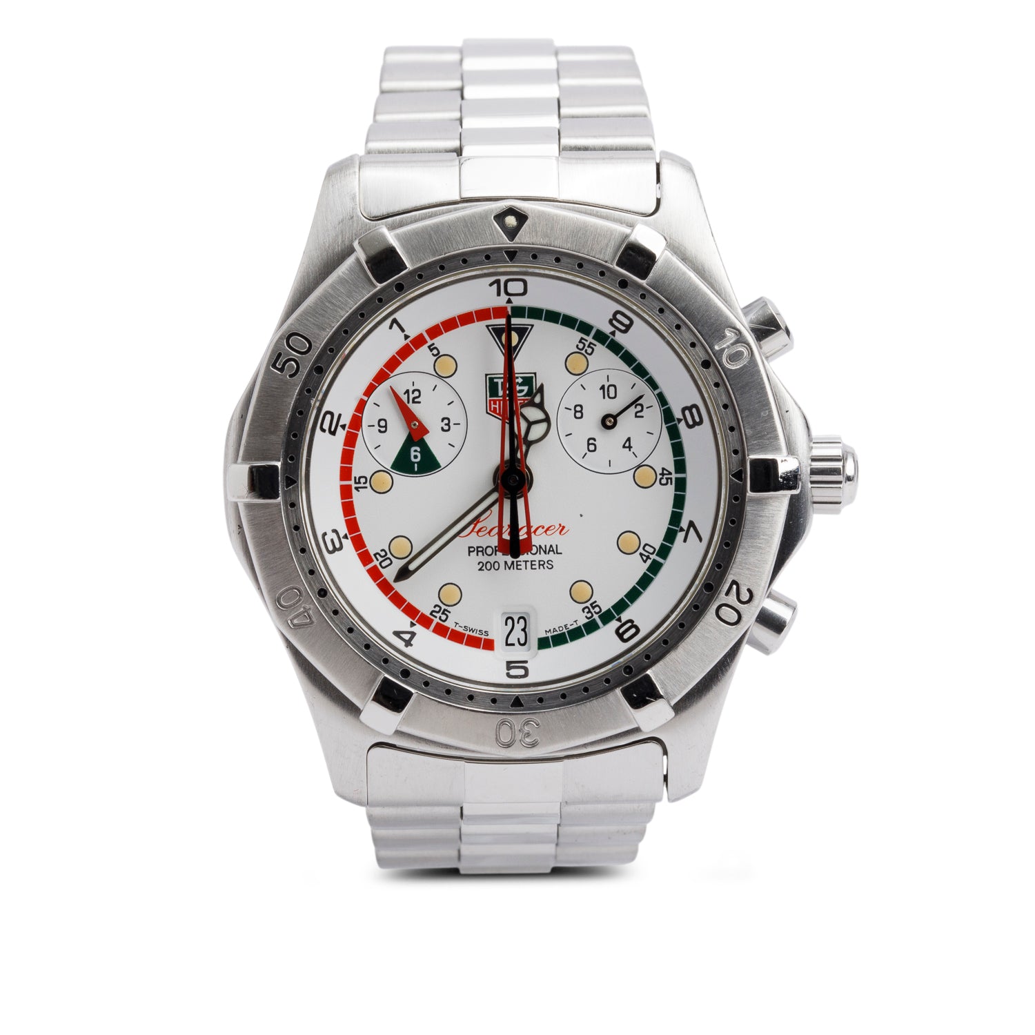 Tag Heuer Vintage Stainless Steel Searacer Professional 2000 38 MM Chronograph Quartz Watch White Dial w/ Box & Papers