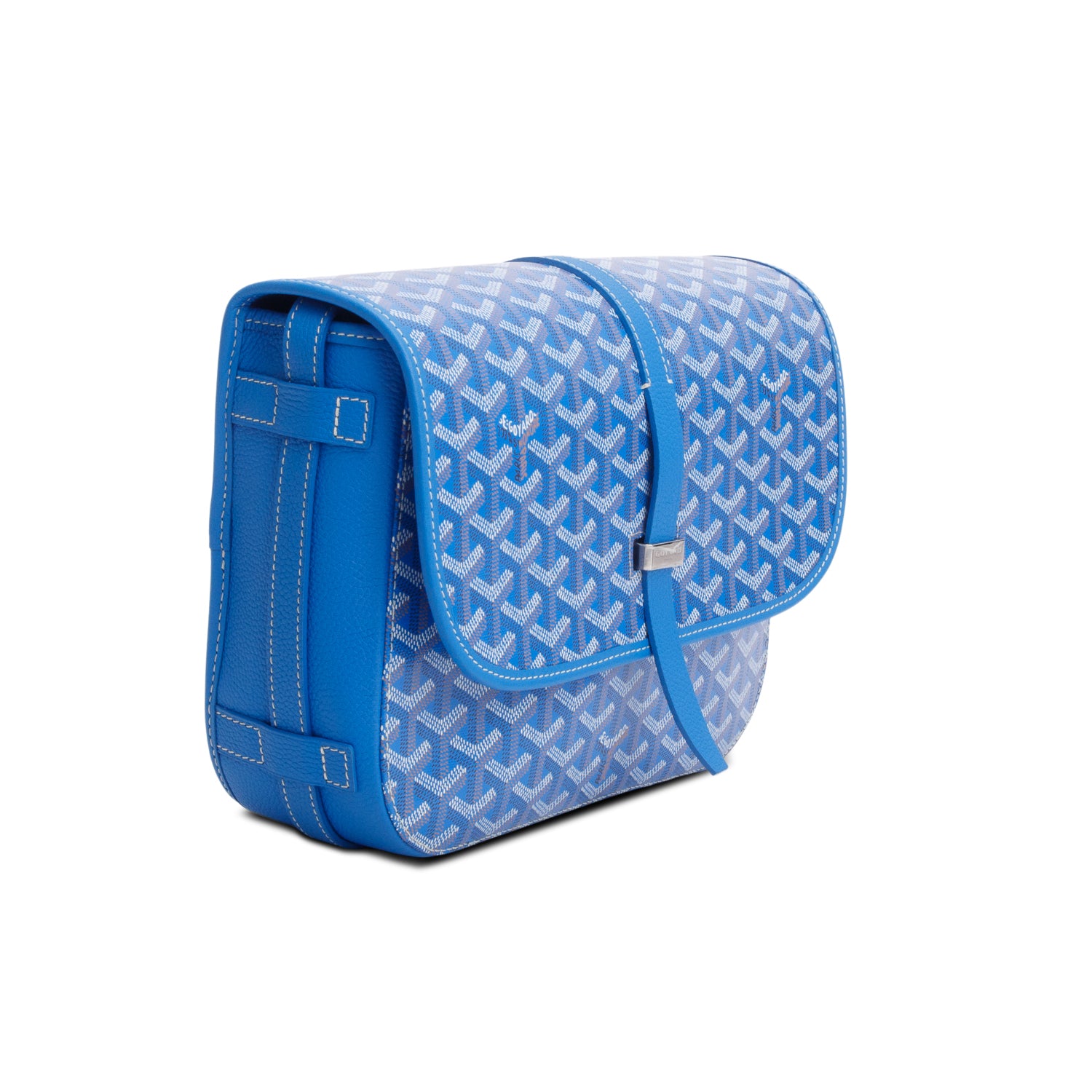 Goyard 2023 Blue Leather & Monogram Canvas Belvedere MM Crossbody Bag