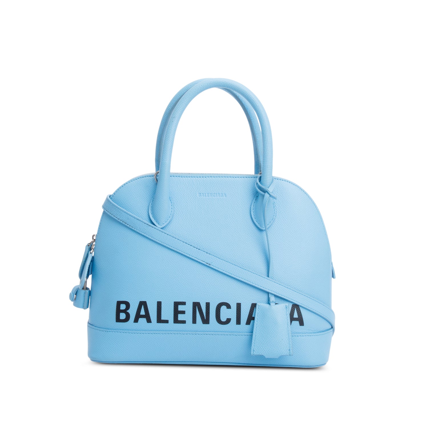 Balenciaga Blue Calfskin Logo S Ville Top Handle Bag w/ Strap