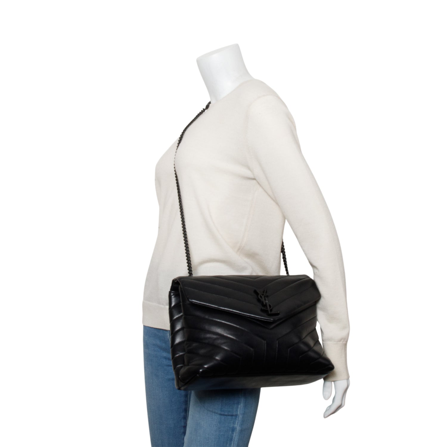 Saint Lauren So Black Y Quilted Leather Medium Loulou Shoulder Bag