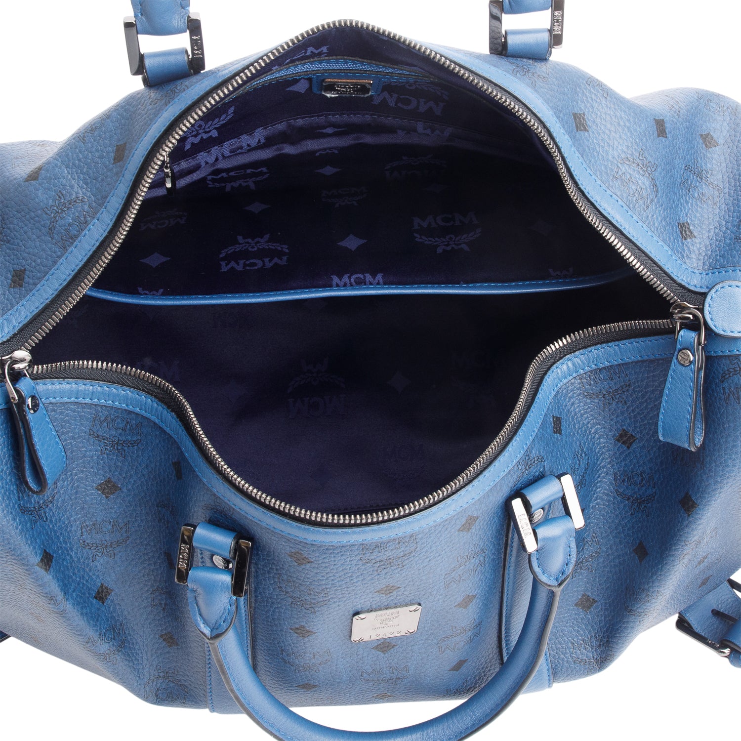 MCM Blue Visetos Ottomar Weekender Bag