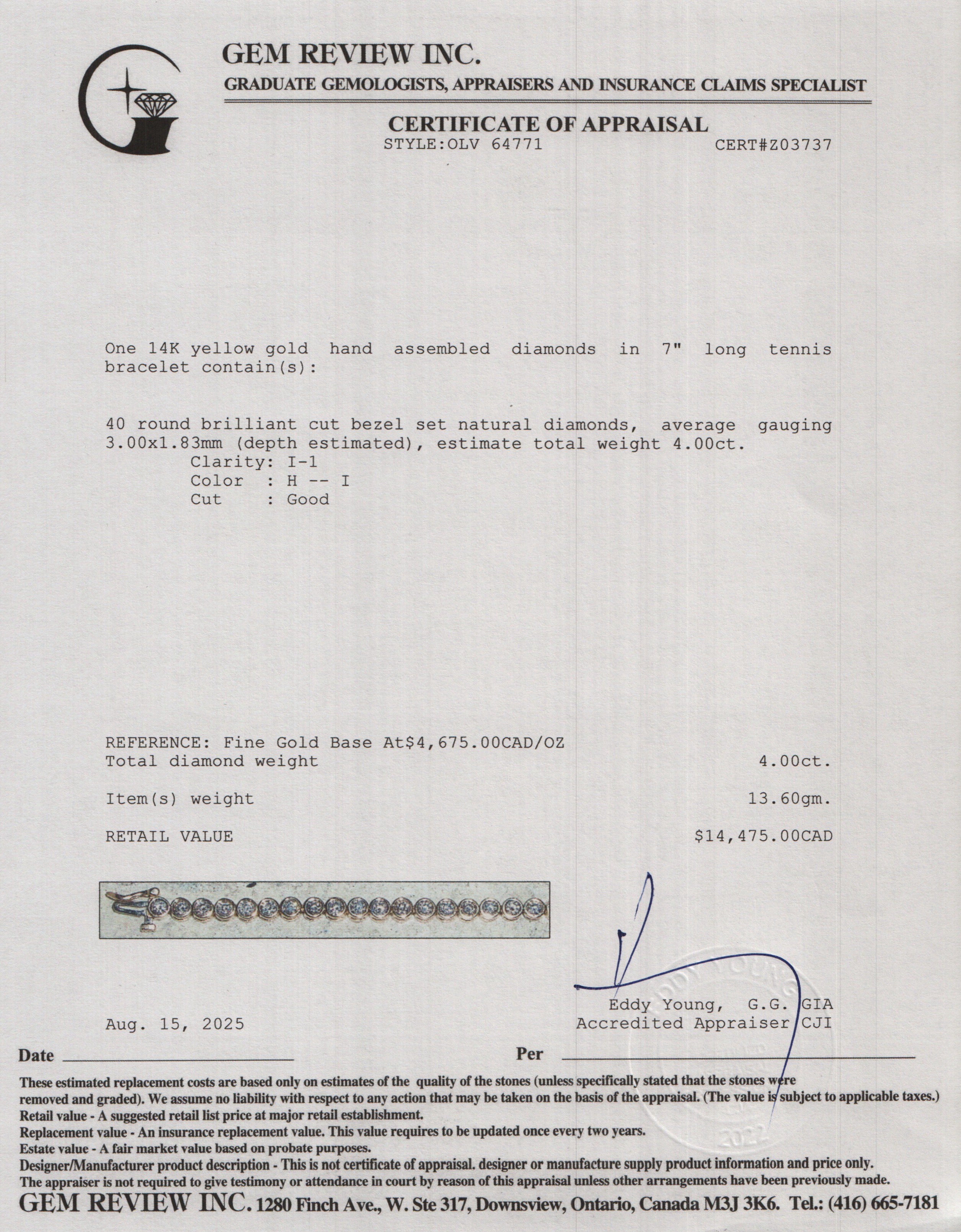 14k Yellow Gold 4.00 tcw. Diamond Tennis Bracelet