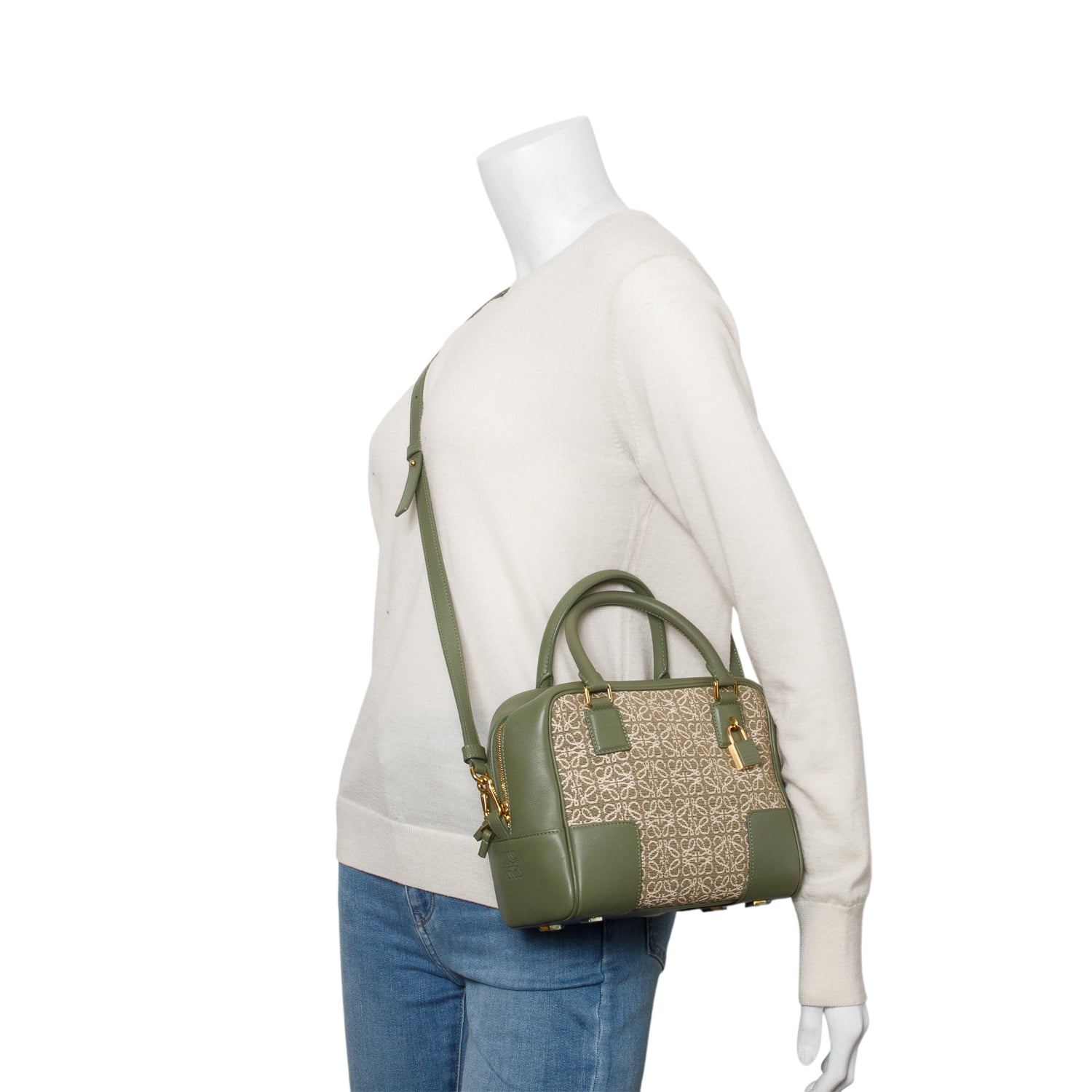 Loewe Green Jacquard Anagram Calfskin Amazona 19 Bag w/ Strap
