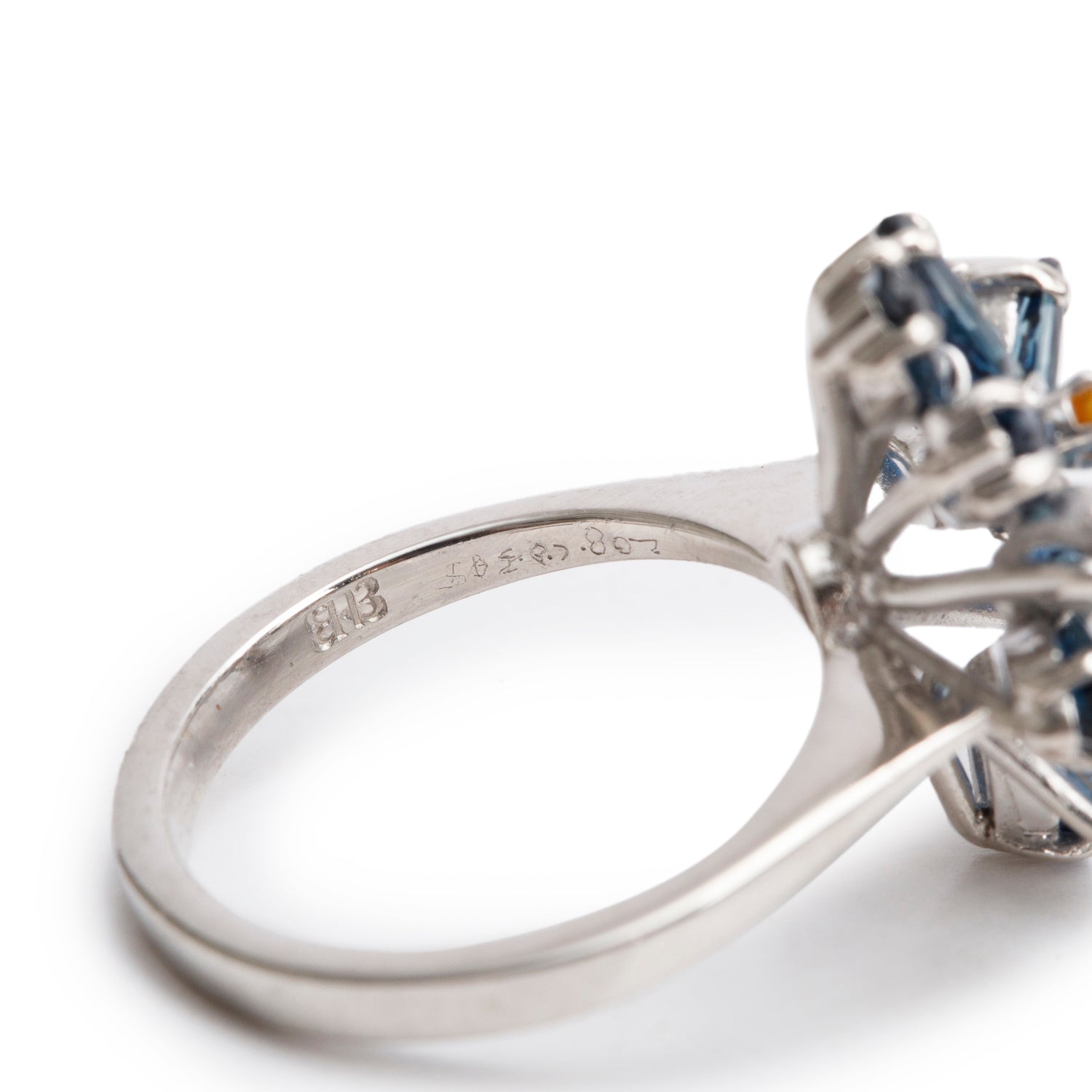 18k White Gold Blue Sapphire & Diamond Cluster Ring, Size 7