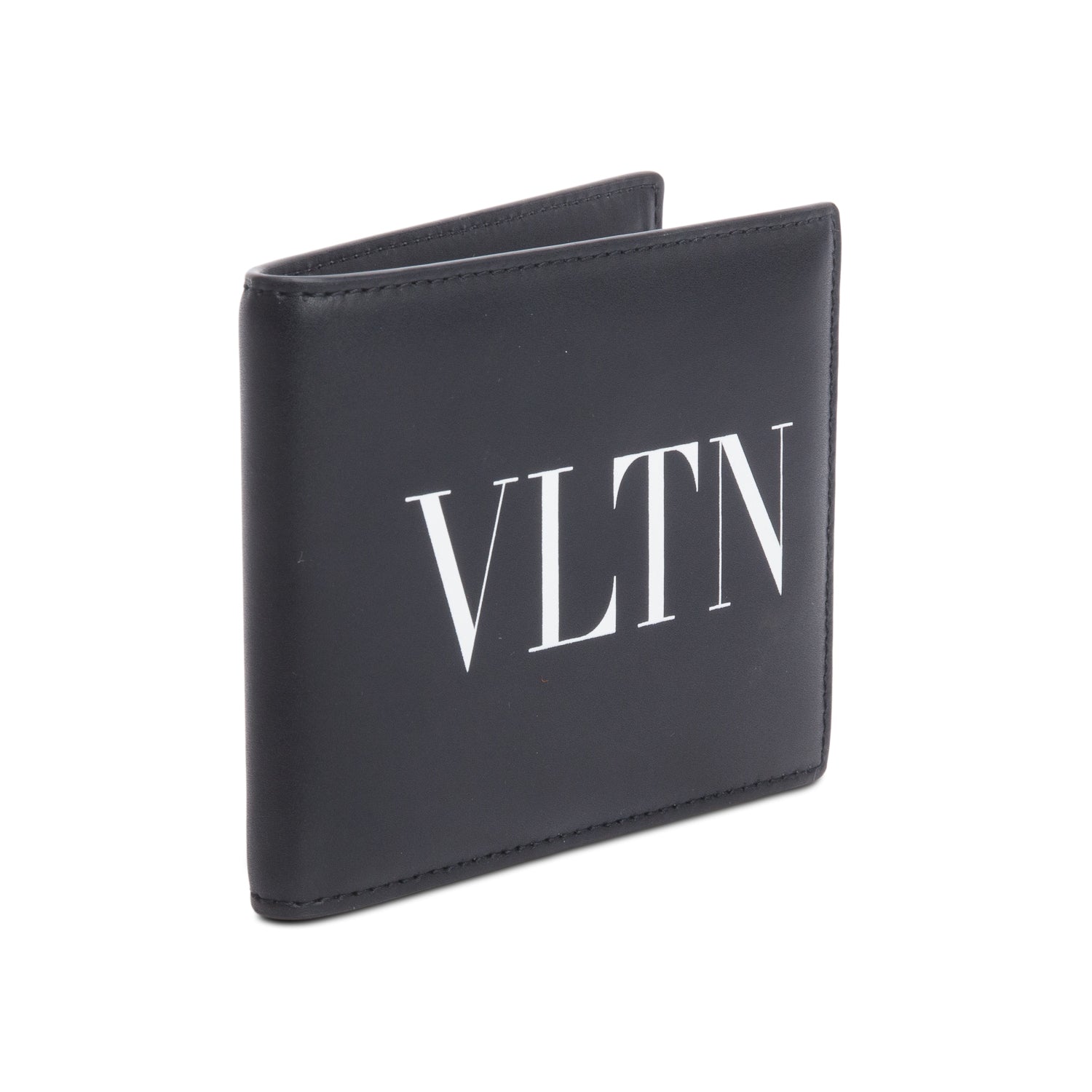 Valentino Black Calfskin Leather VLTN Logo Bifold Wallet w/ Box