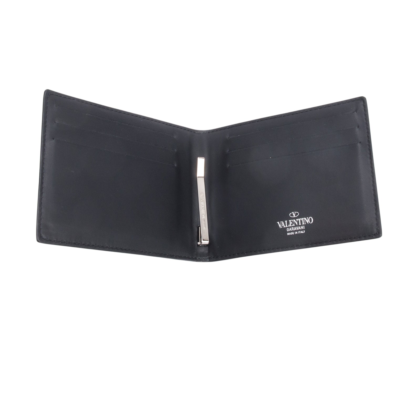 Valentino Black Calfskin Leather VLTN Logo Bifold Wallet w/ Box