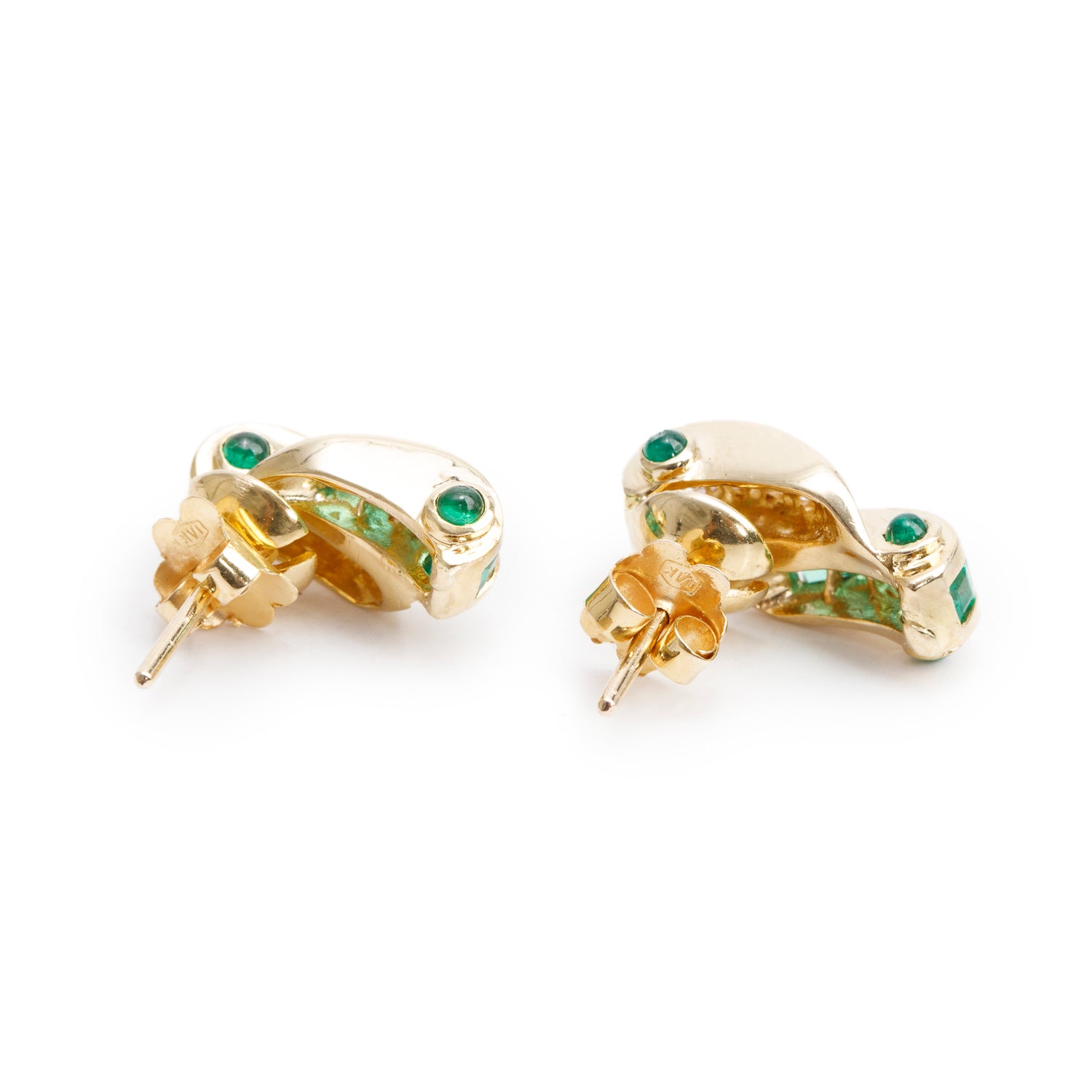 18k Yellow Gold Emerald and Diamond Earrings