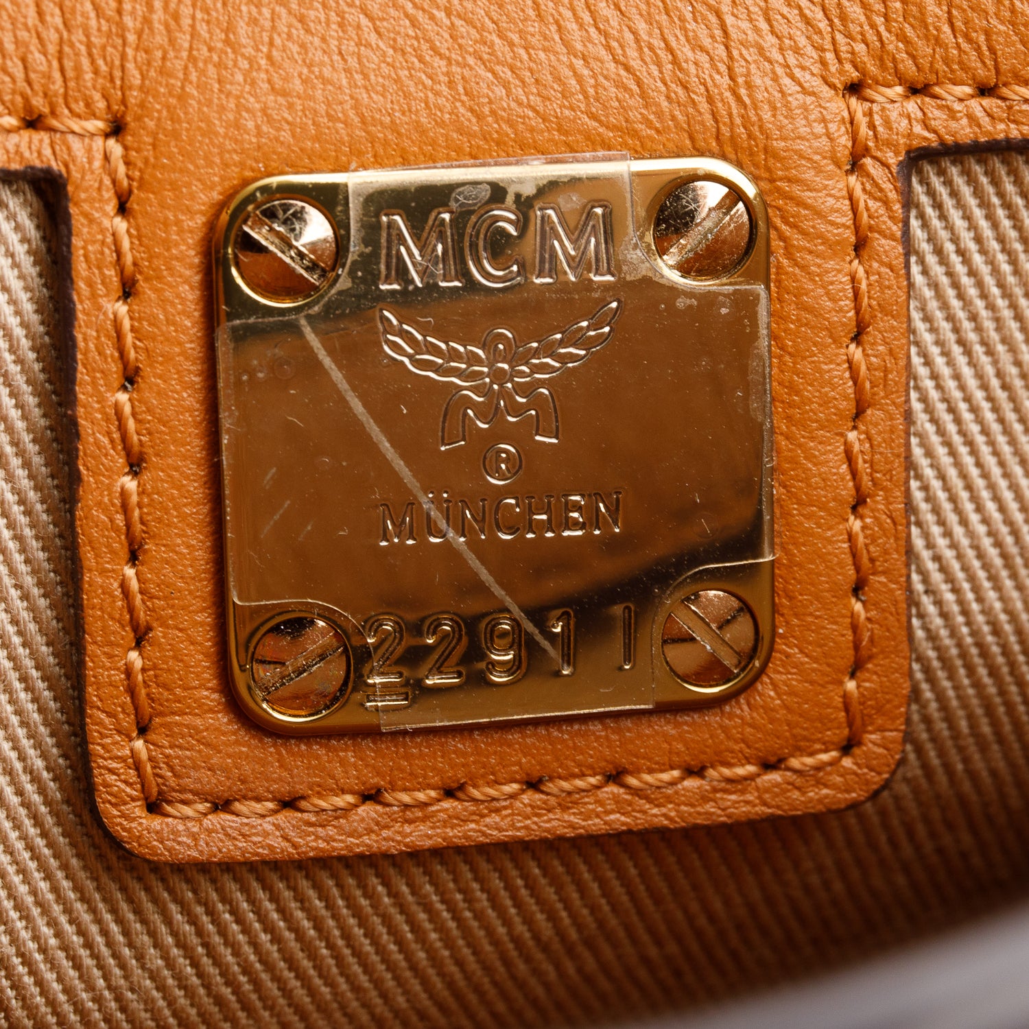 MCM Cognac Visetos Small Tracy Crossbody Bag