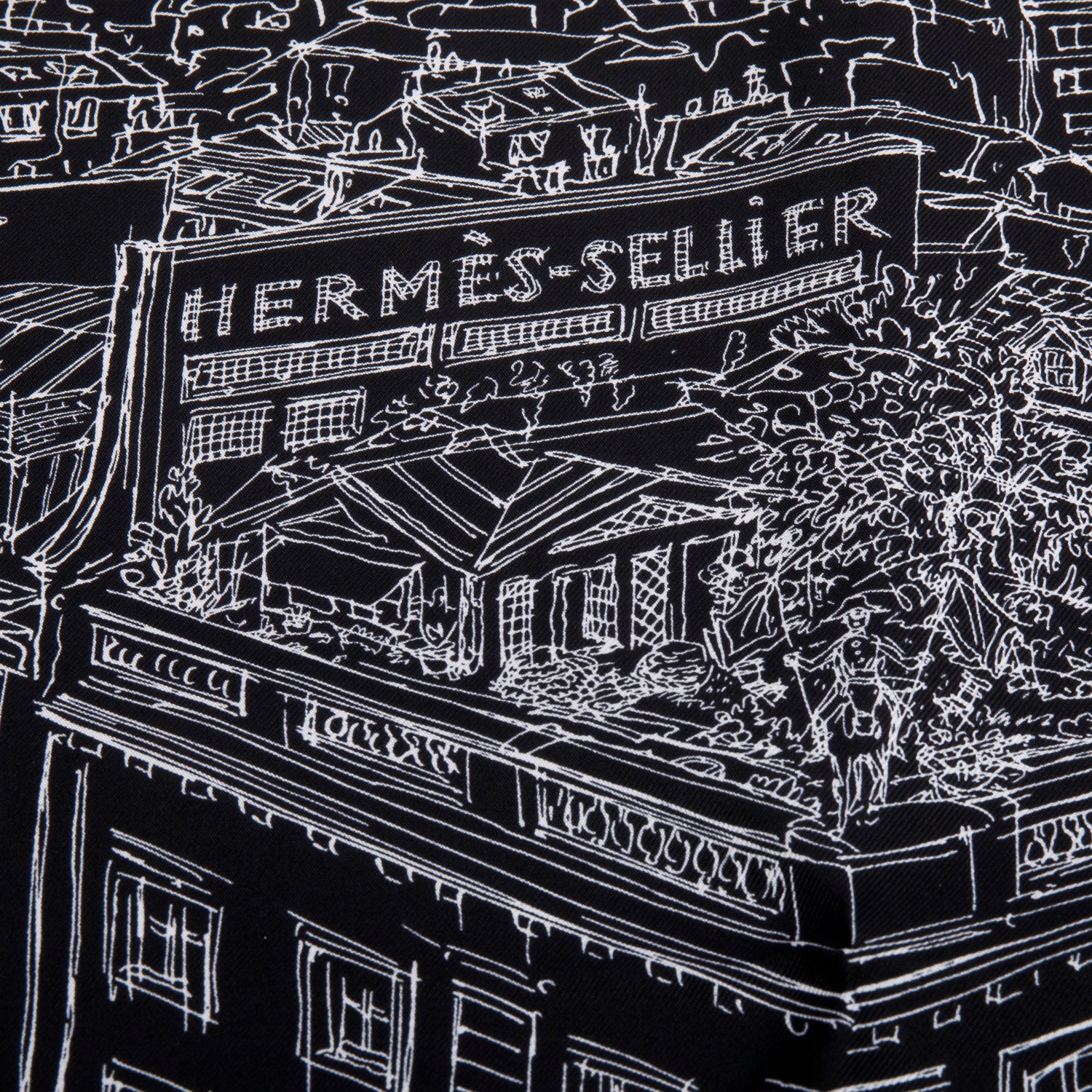 Hermes Black/White 'Un Jardin Sur Le Toit' Silk Scarf 45 w/ Box