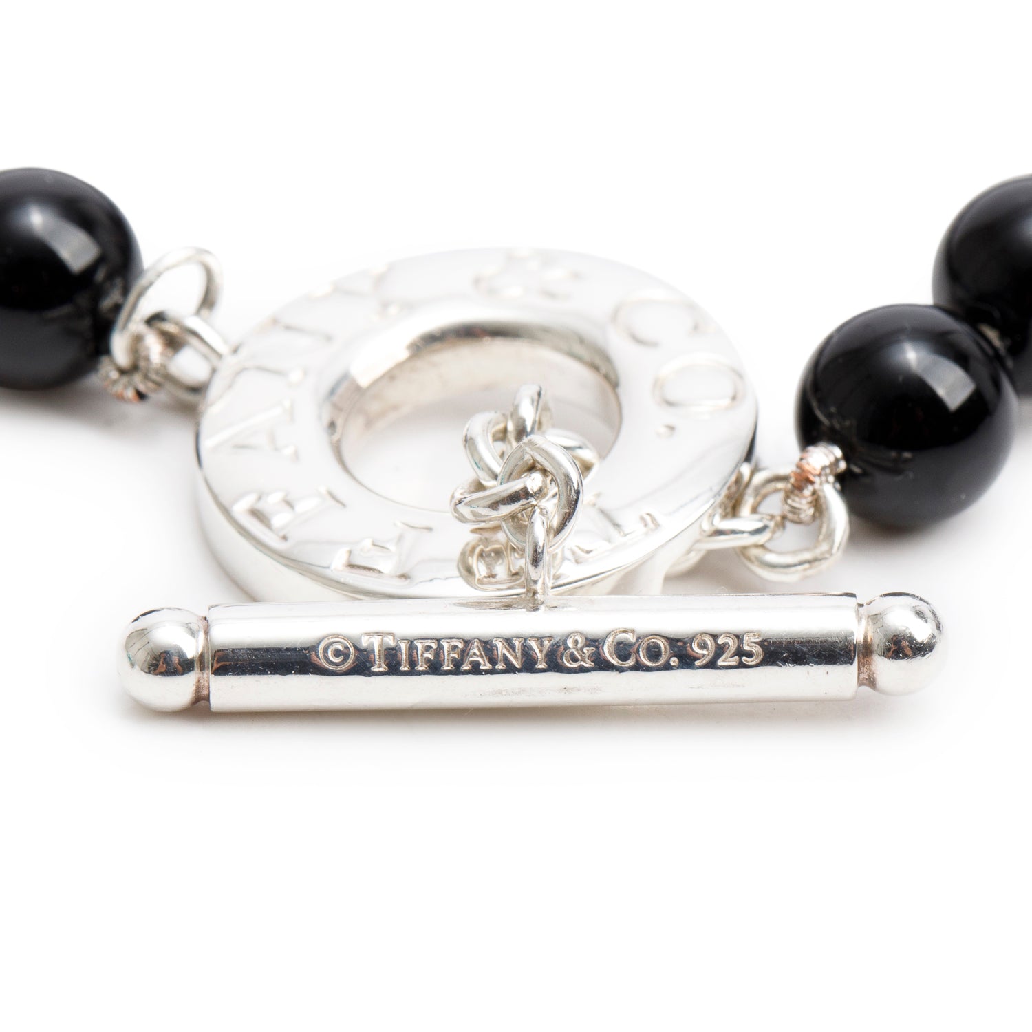 Tiffany & Co. Sterling Silver Black Onyx Bead Toggle Bracelet