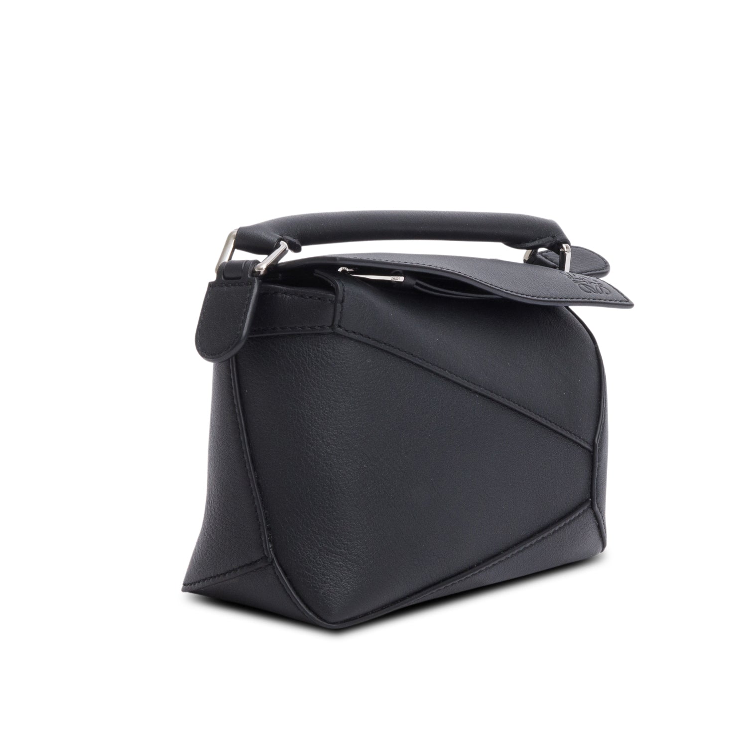 Loewe Black Calfskin Leather Mini Puzzle Edge Bag w/ Strap