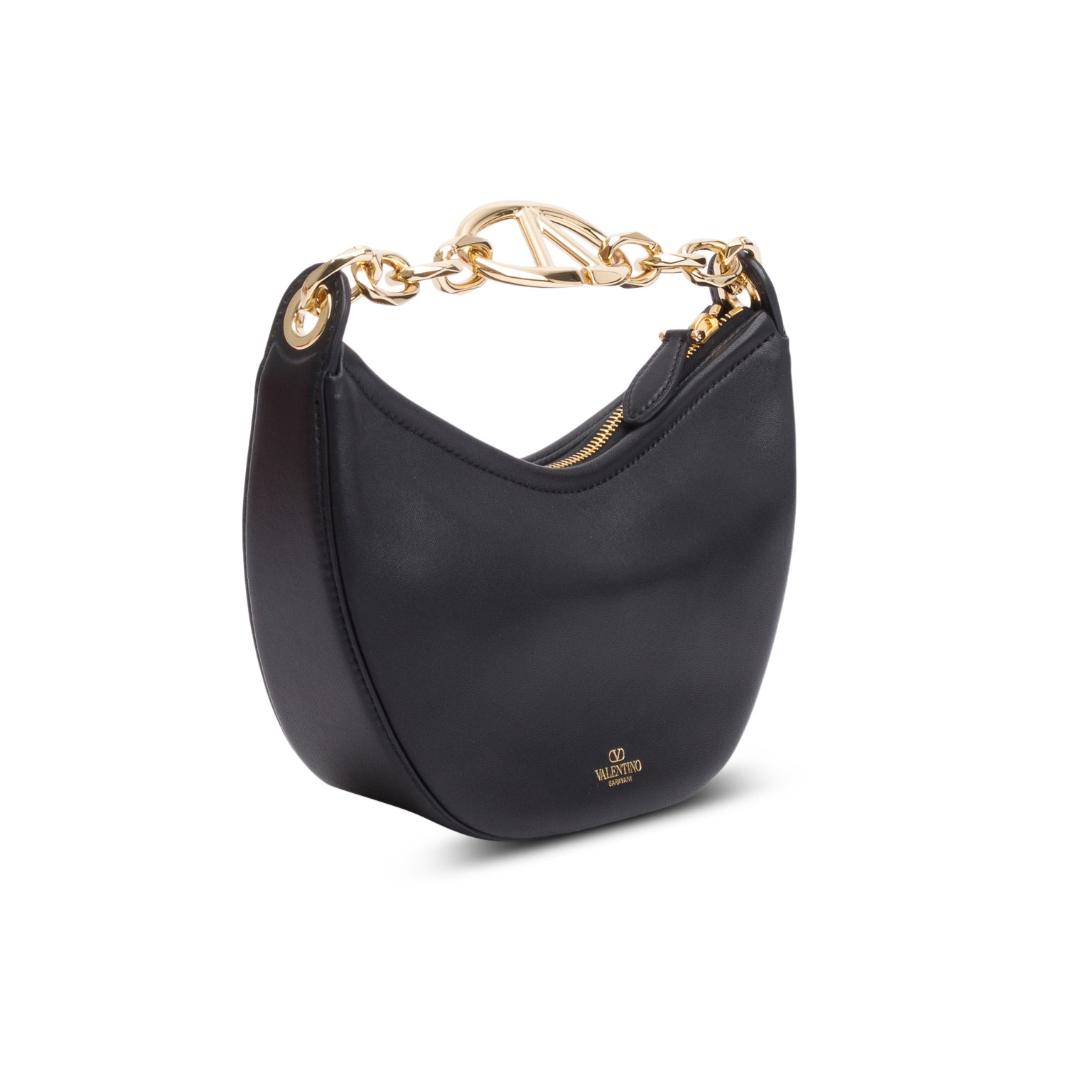 Valentino Black Leather Mini Vlogo Moon Hobo Shoulder Bag w/ Box & Strap