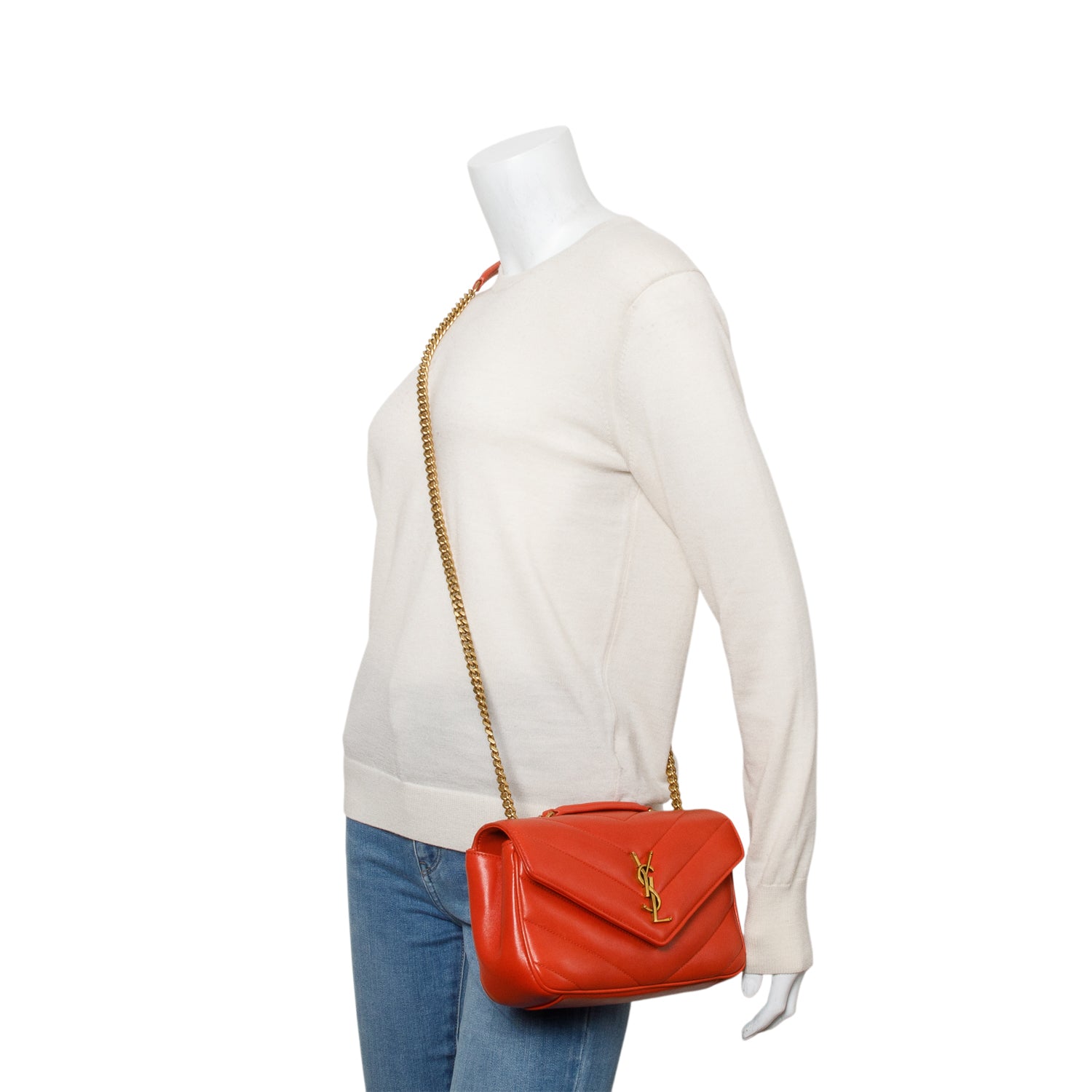 Saint Laurent 2024 Orange Lambskin Chevron Quilted Small LouLou Bag w/ Box