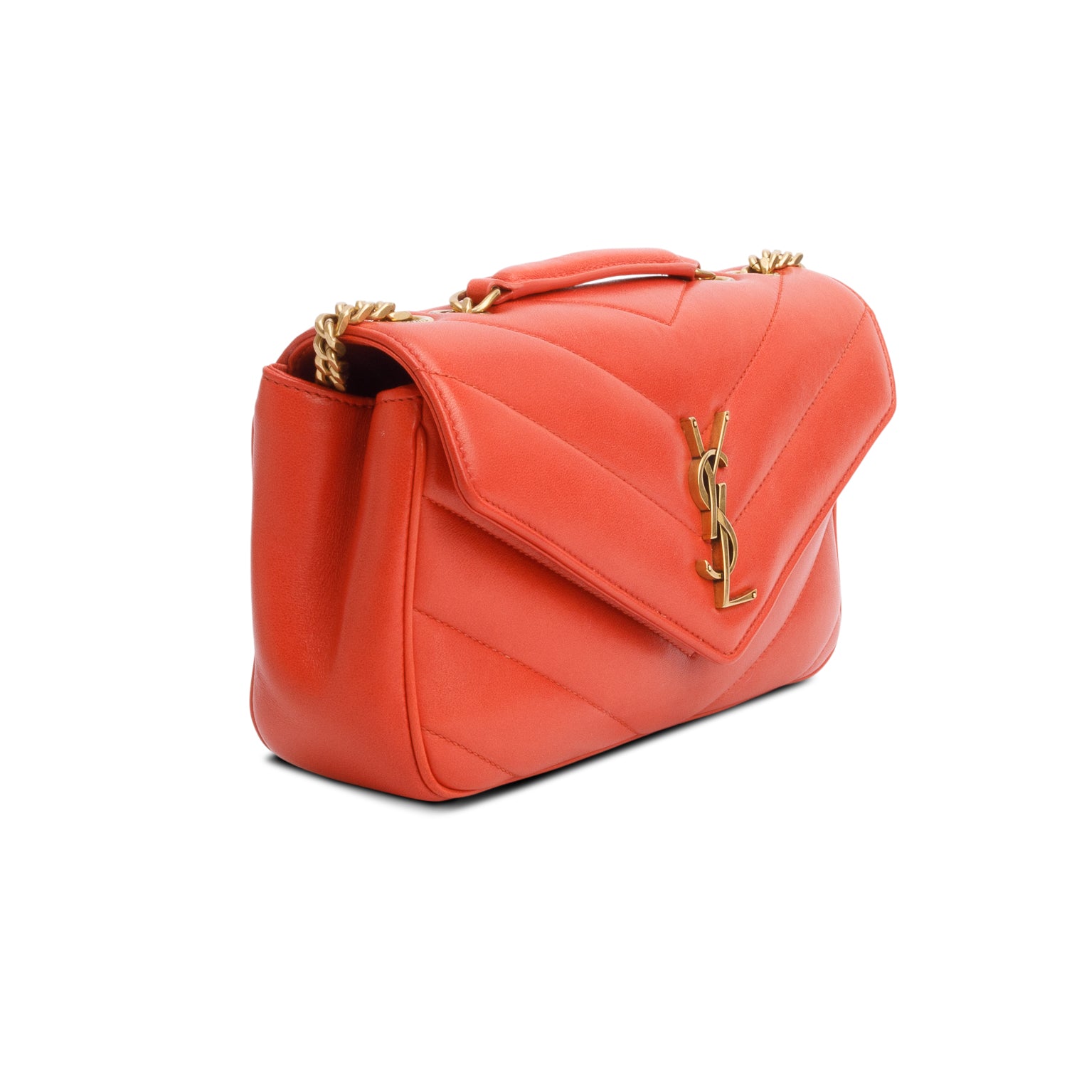 Saint Laurent 2024 Orange Lambskin Chevron Quilted Small LouLou Bag w/ Box