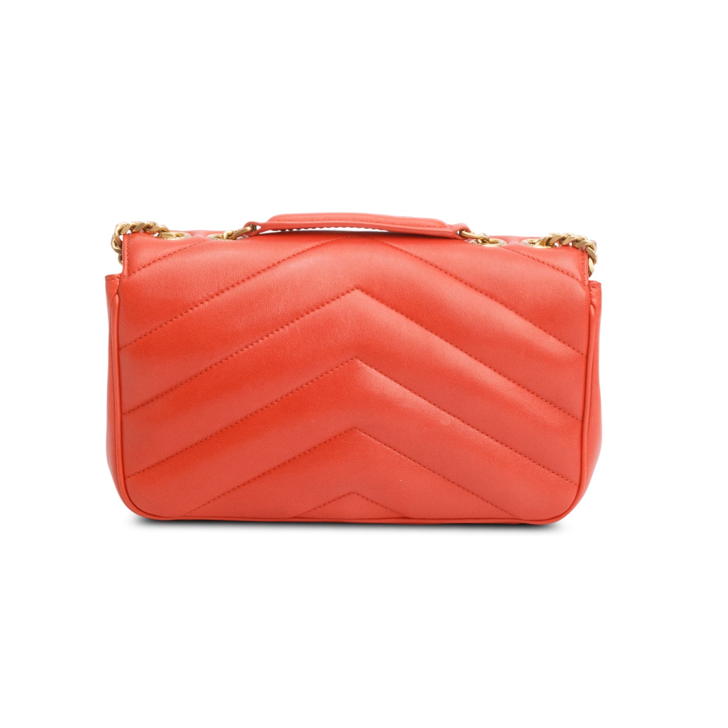 Saint Laurent 2024 Orange Lambskin Chevron Quilted Small LouLou Bag w/ Box