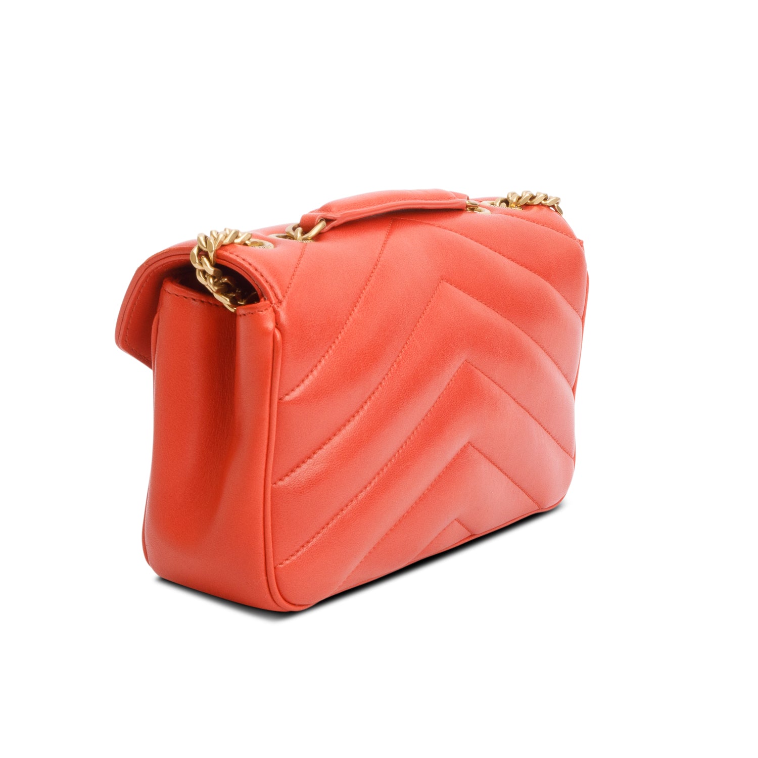 Saint Laurent 2024 Orange Lambskin Chevron Quilted Small LouLou Bag w/ Box