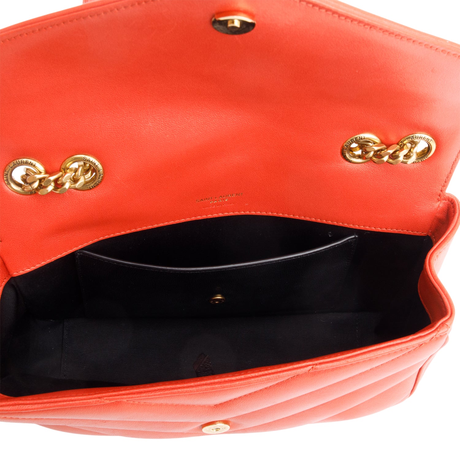 Saint Laurent 2024 Orange Lambskin Chevron Quilted Small LouLou Bag w/ Box