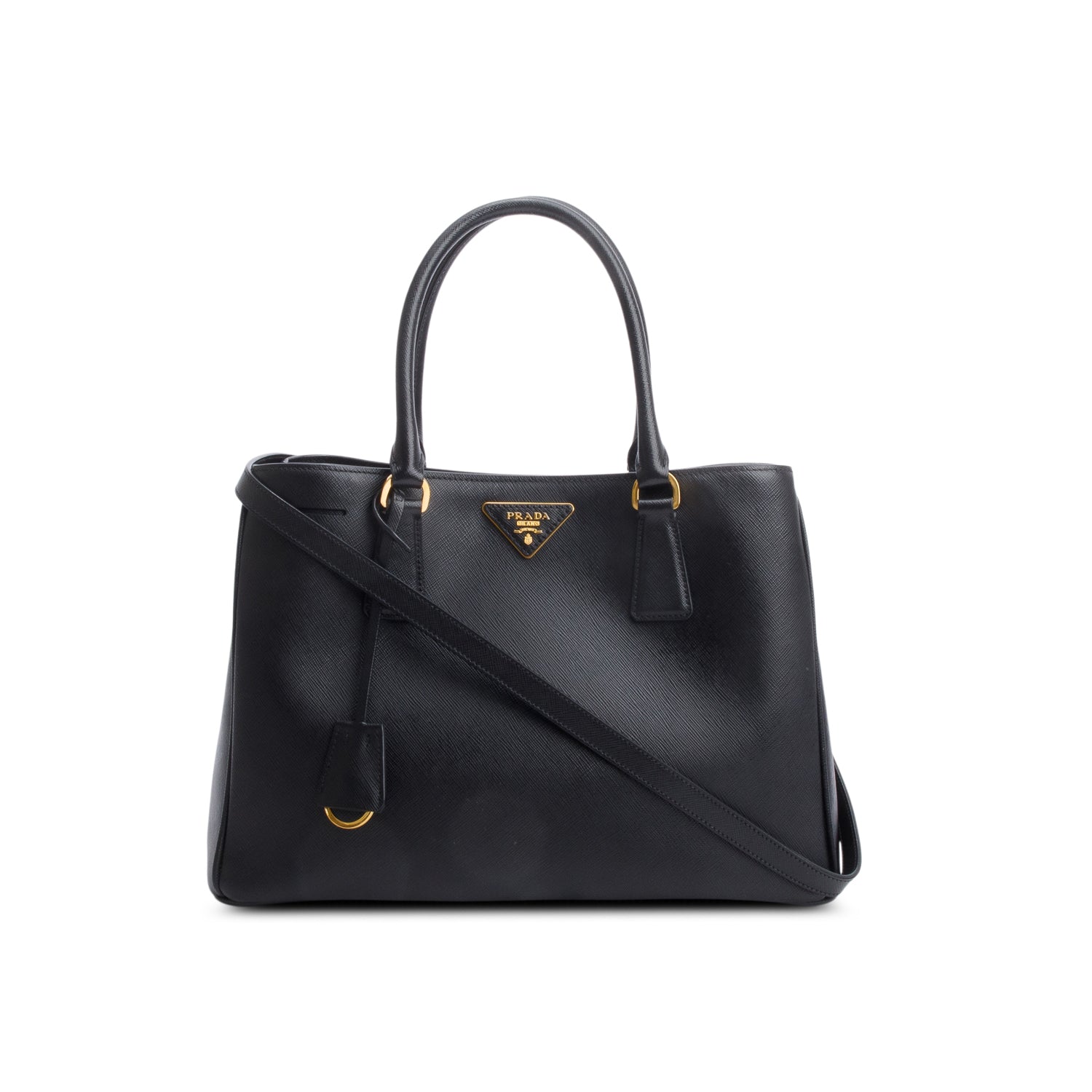 Prada Black Saffiano Lux Leather Medium Tote w/ Strap
