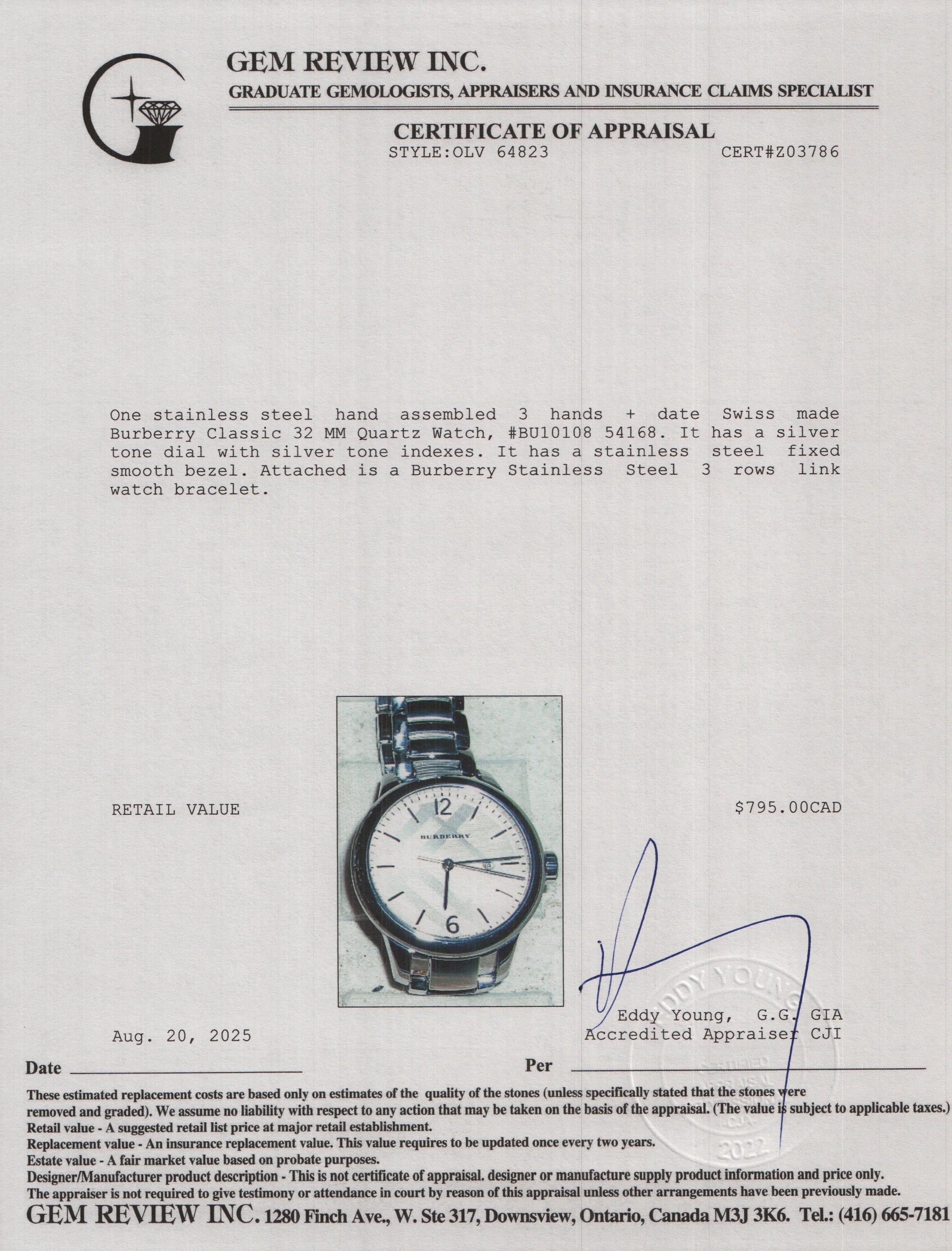 Burberry Stainless Steel BU10108 Classic 32 MM Quartz Watch Silver Dial